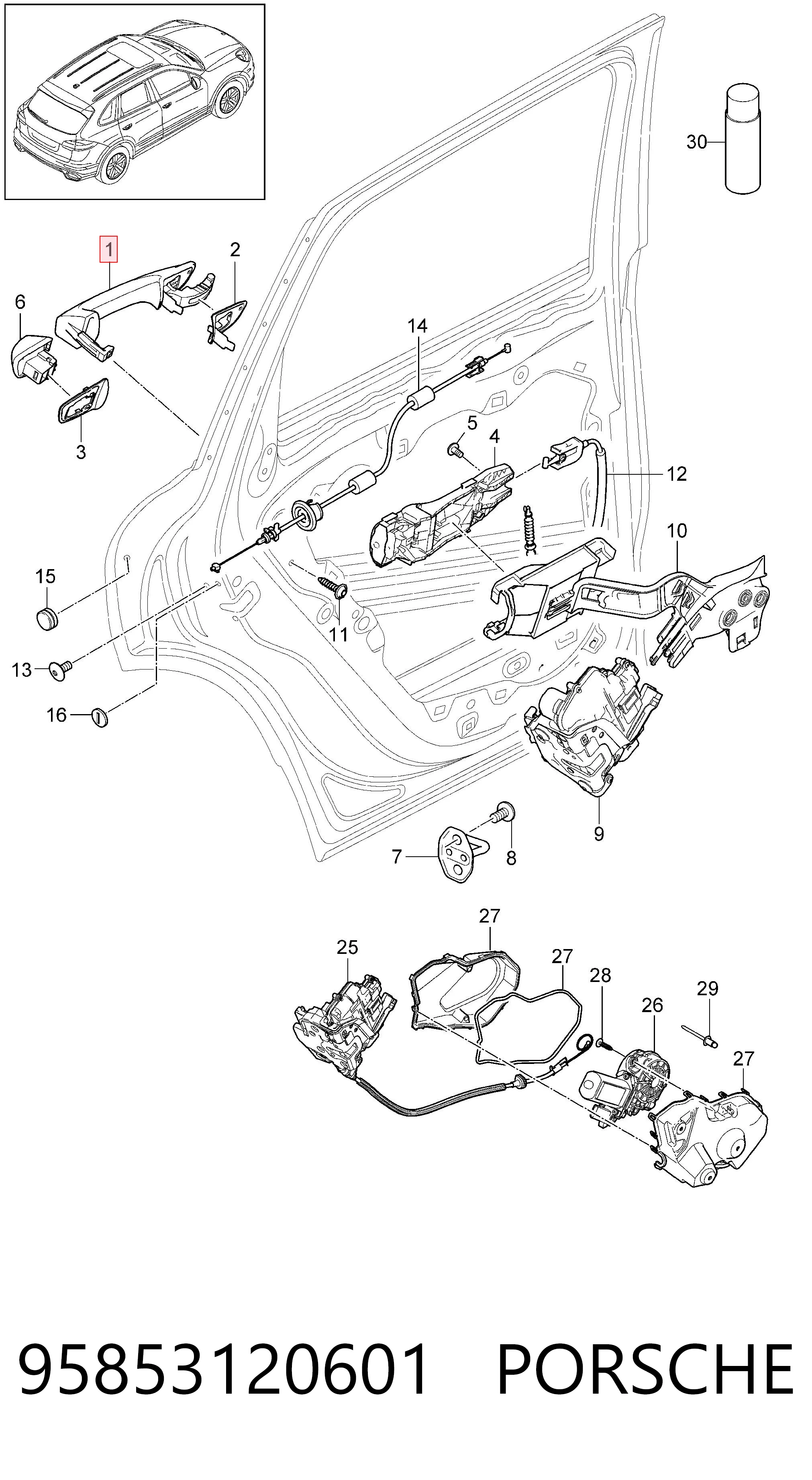 95853120601 Porsche Ручка передней двери наружная, правая