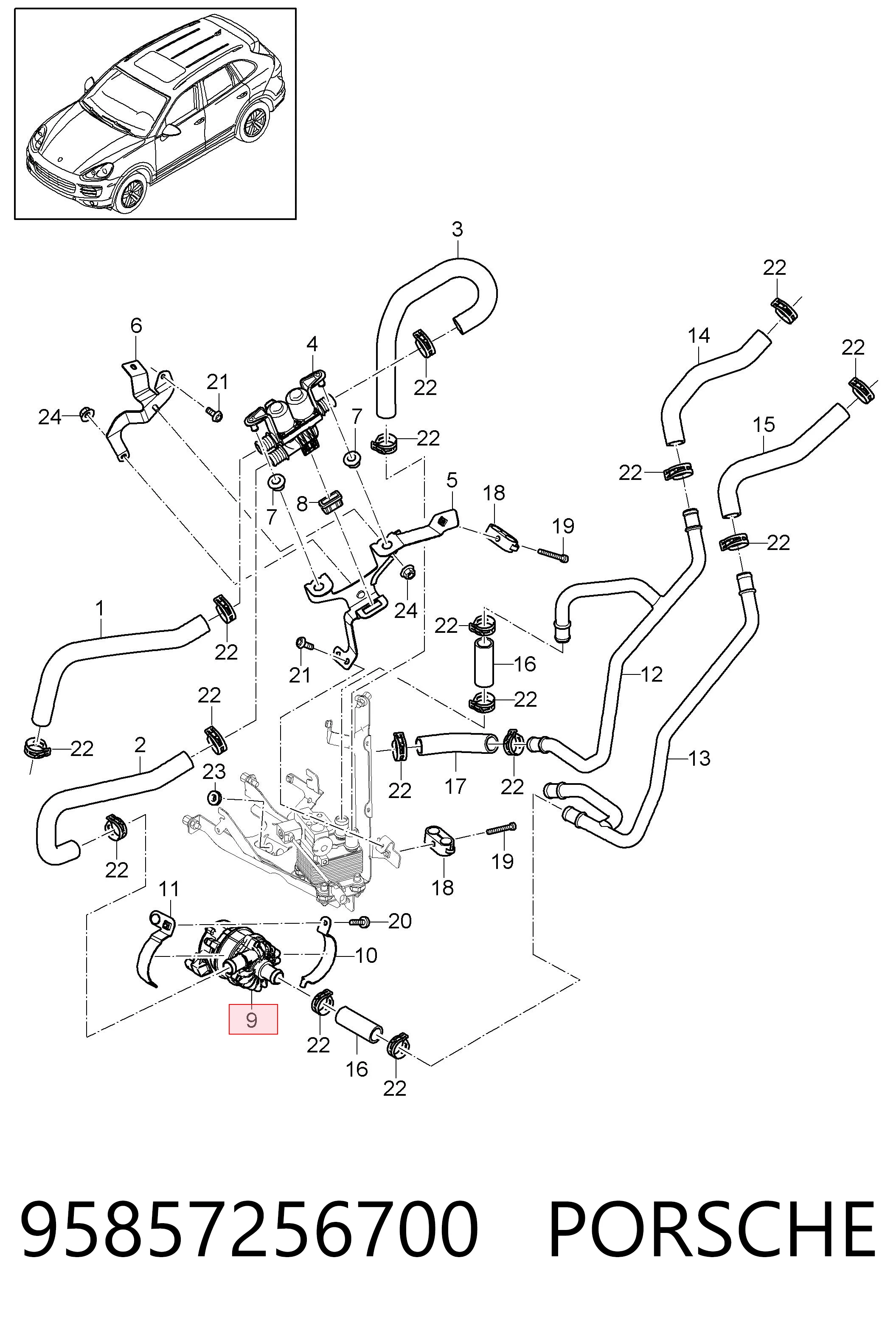 95857256700 Porsche Водяной насос охлаждения электрический дополнительный