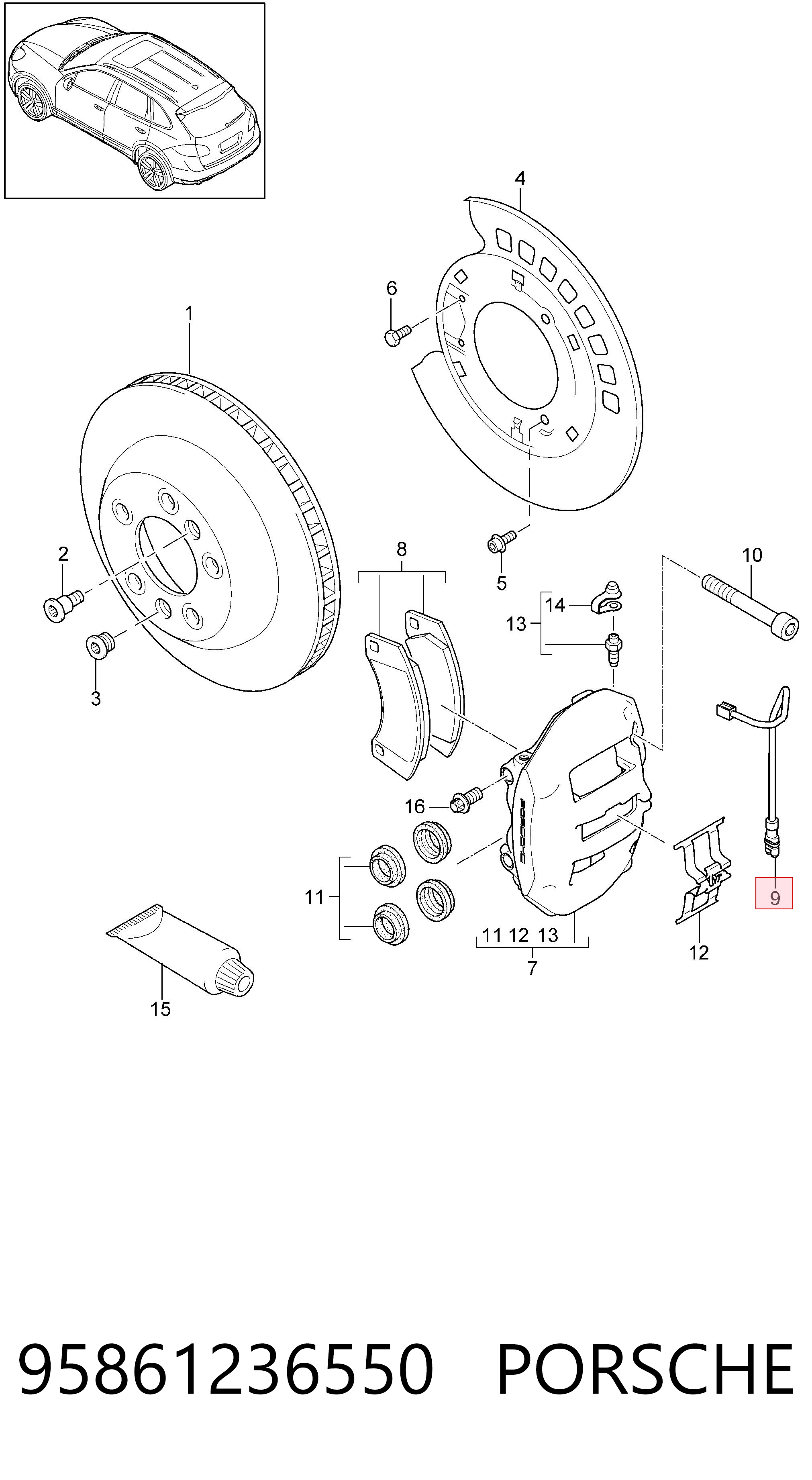 95861236550 Porsche  Датчик износа тормозных колодок задний