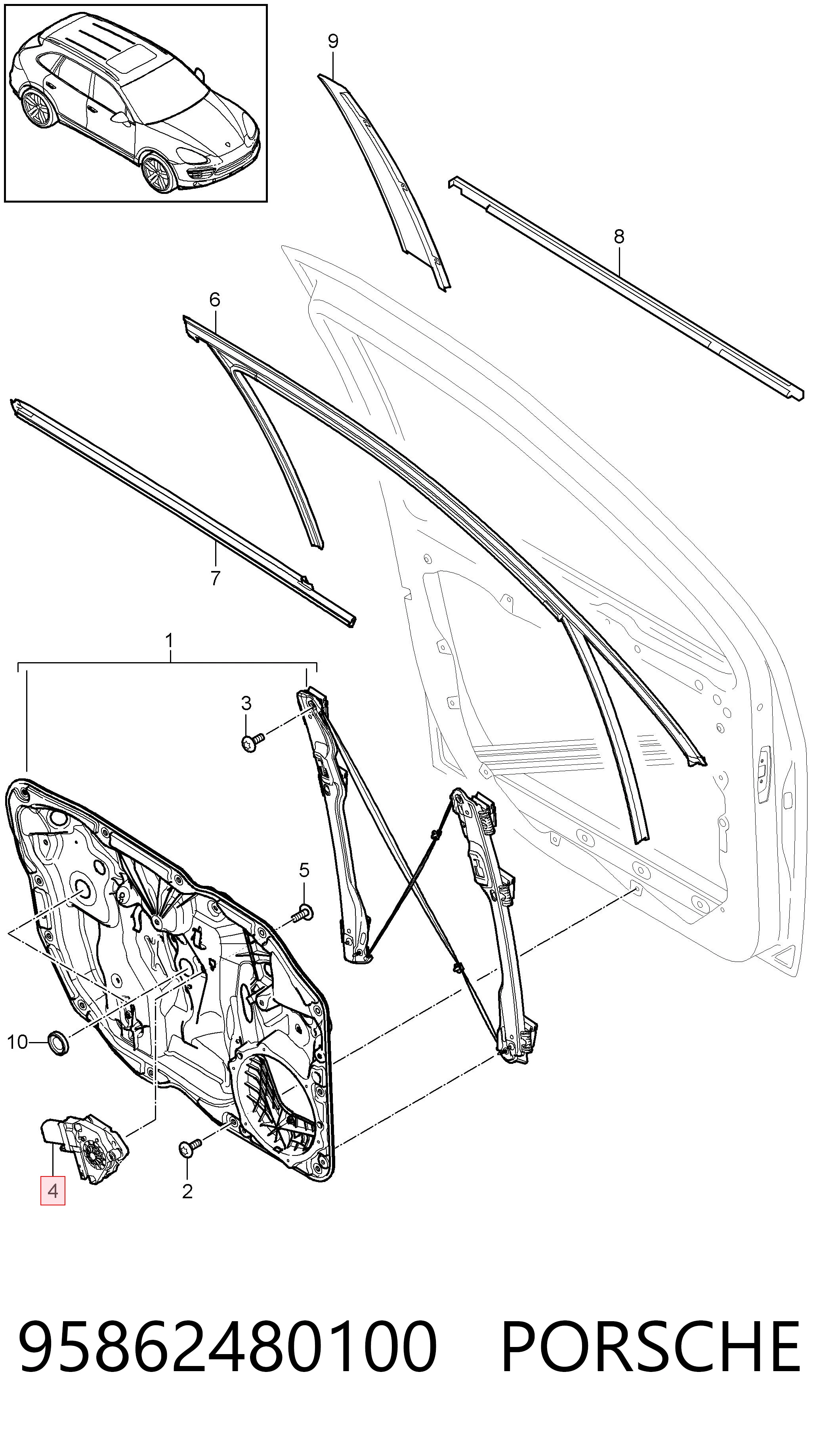 95862480100 Porsche Мотор стеклоподъемника двери передней, левой