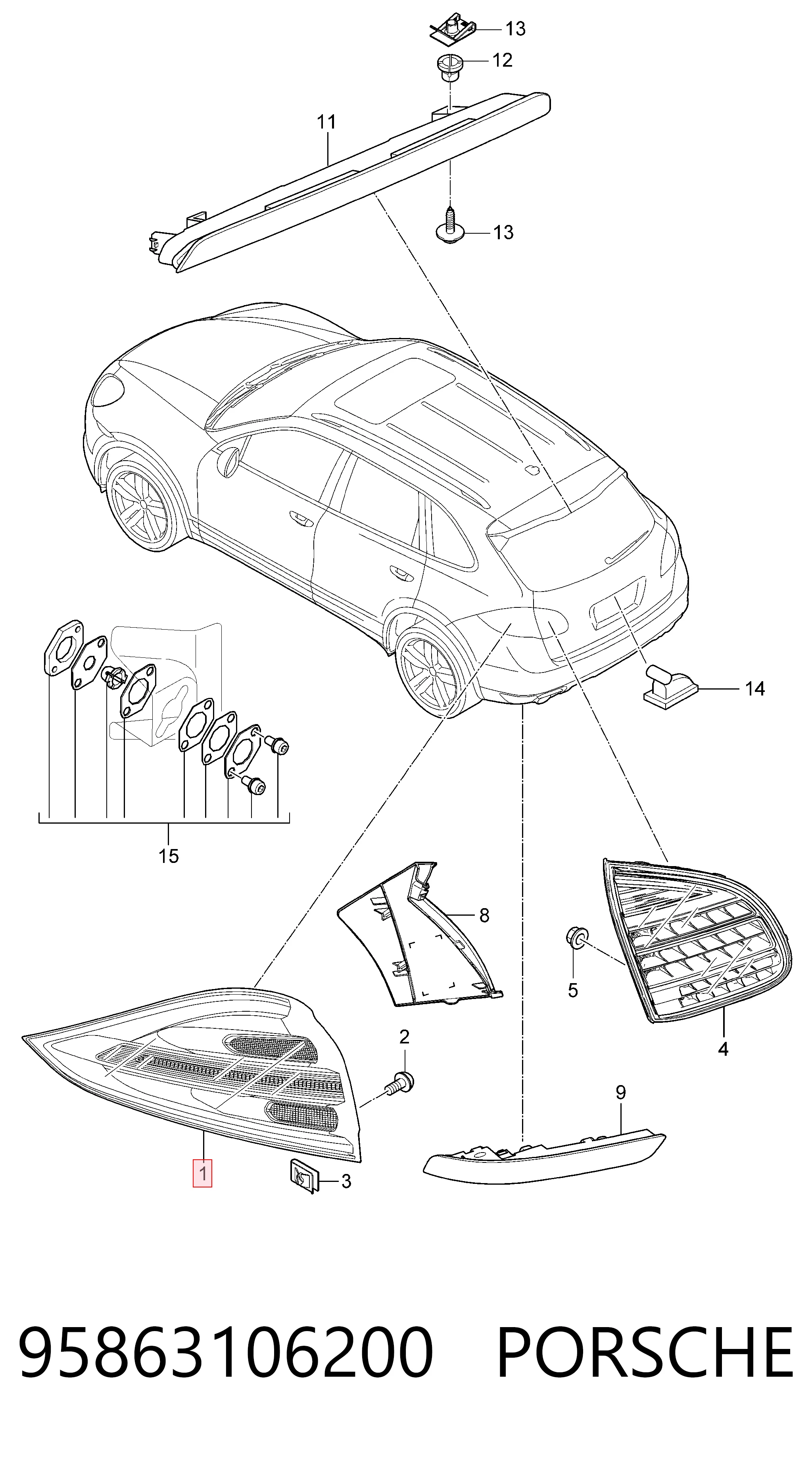 Фонарь задний левый, внутренний VAG 95863106200 цена, от 347.75 USD