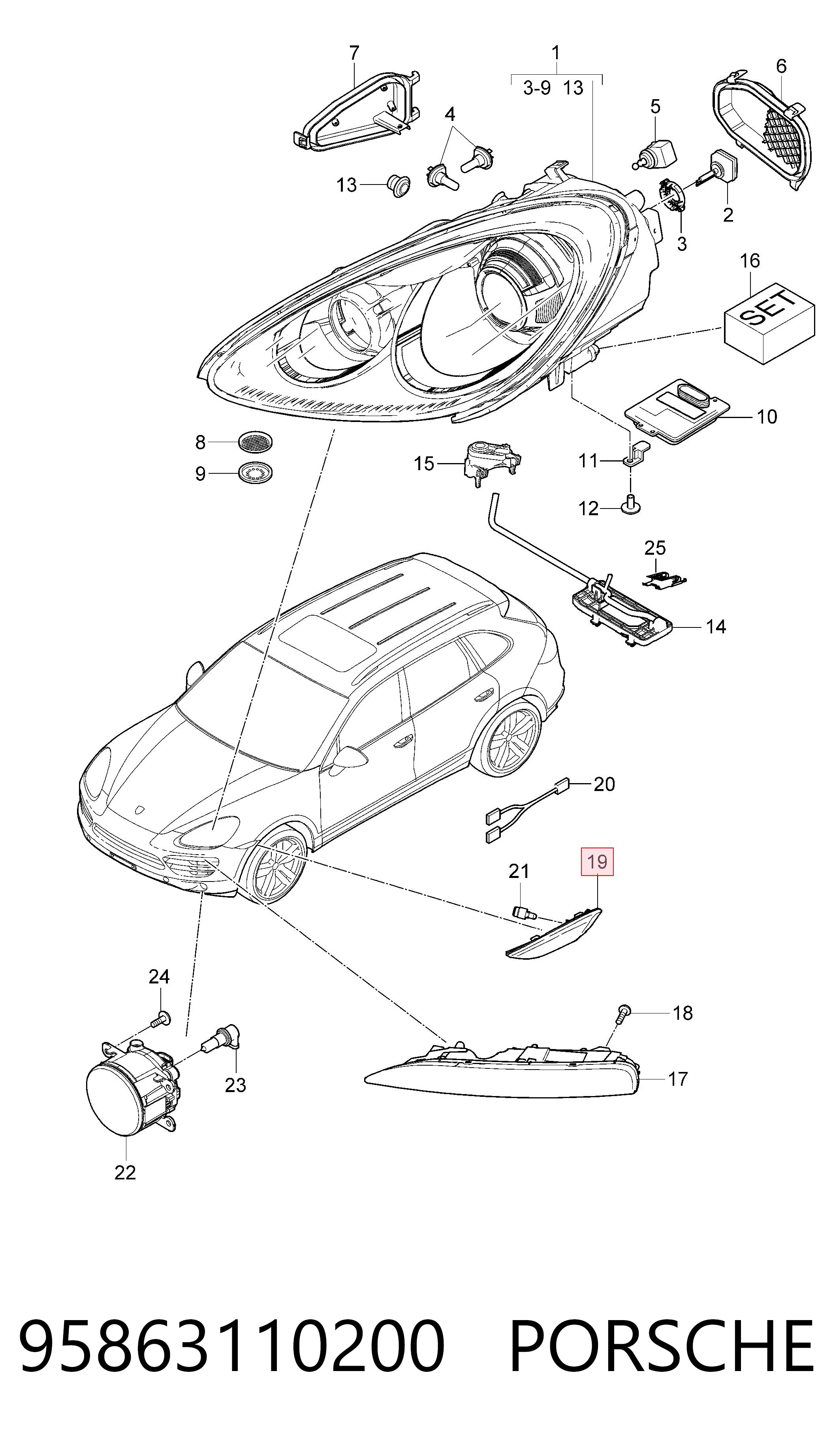 95863110200 Porsche Повторитель поворота на крыле правый