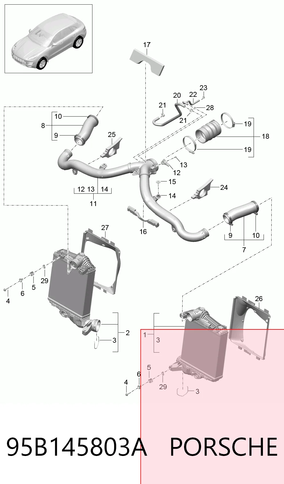 95B145803A Porsche Охладитель наддувочного воздуха