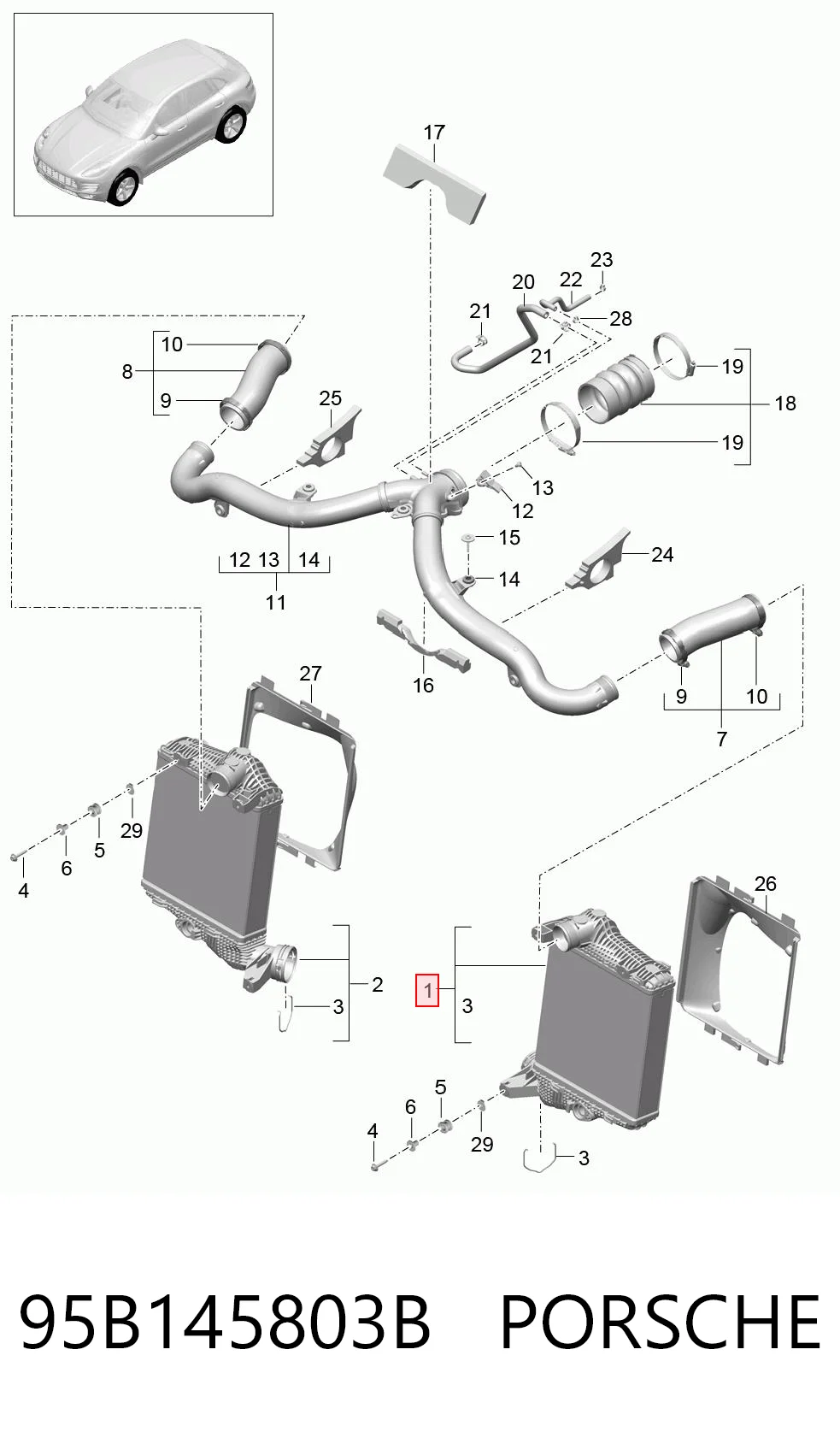 95B145803B Porsche Охладитель наддувочного воздуха