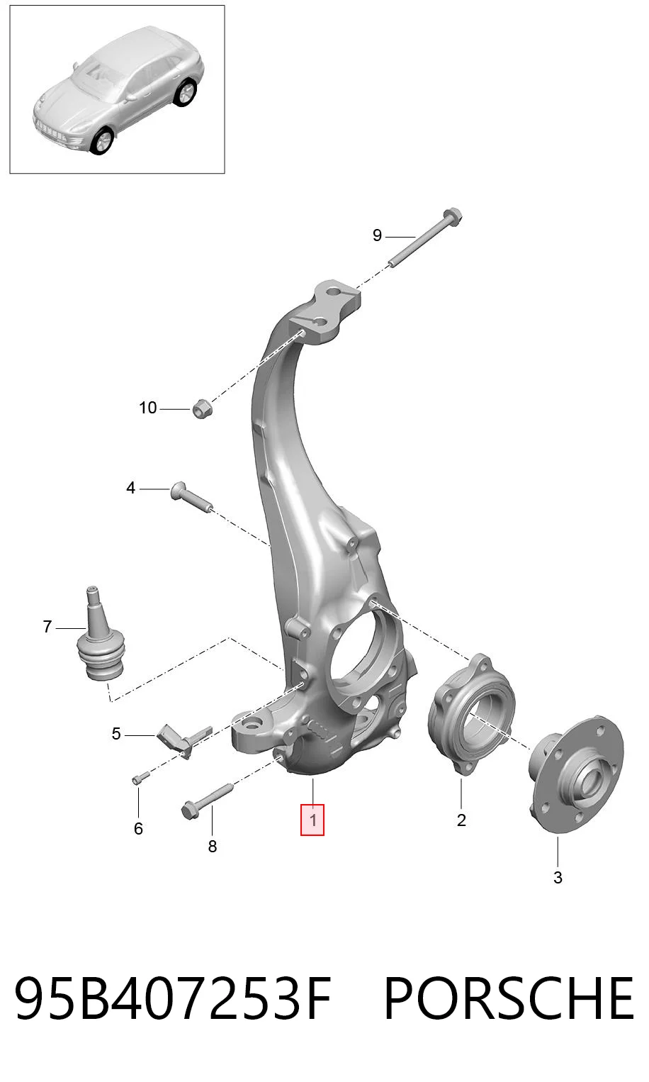 95B407253F Porsche Цапфа - поворотный кулак передний, левый