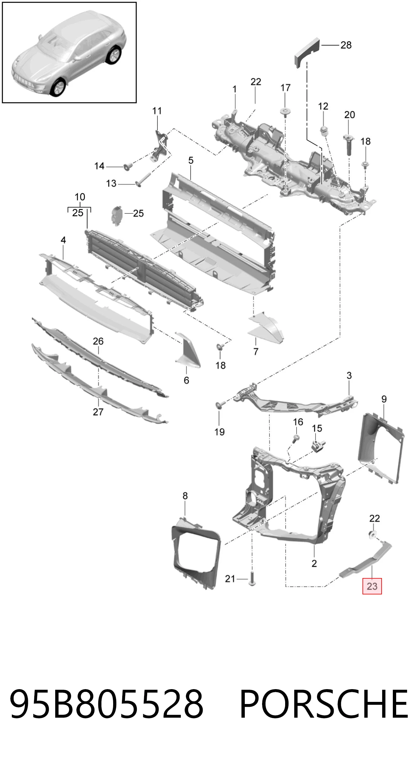95B805528 Porsche Распорка передних стоек подвески правая