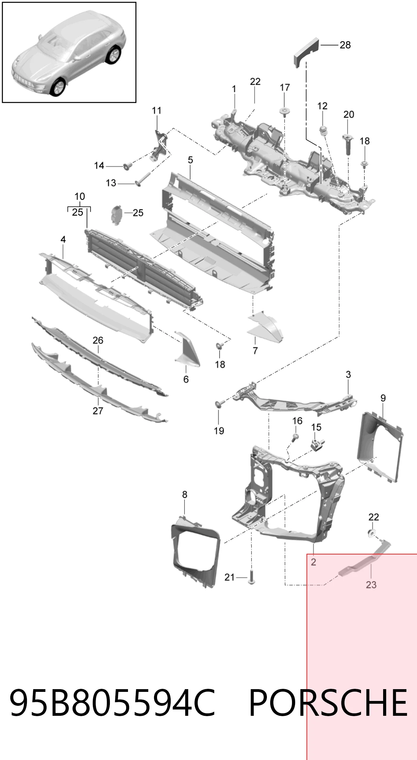95B805594C Porsche Кронштейн радиатора интеркуллера правый