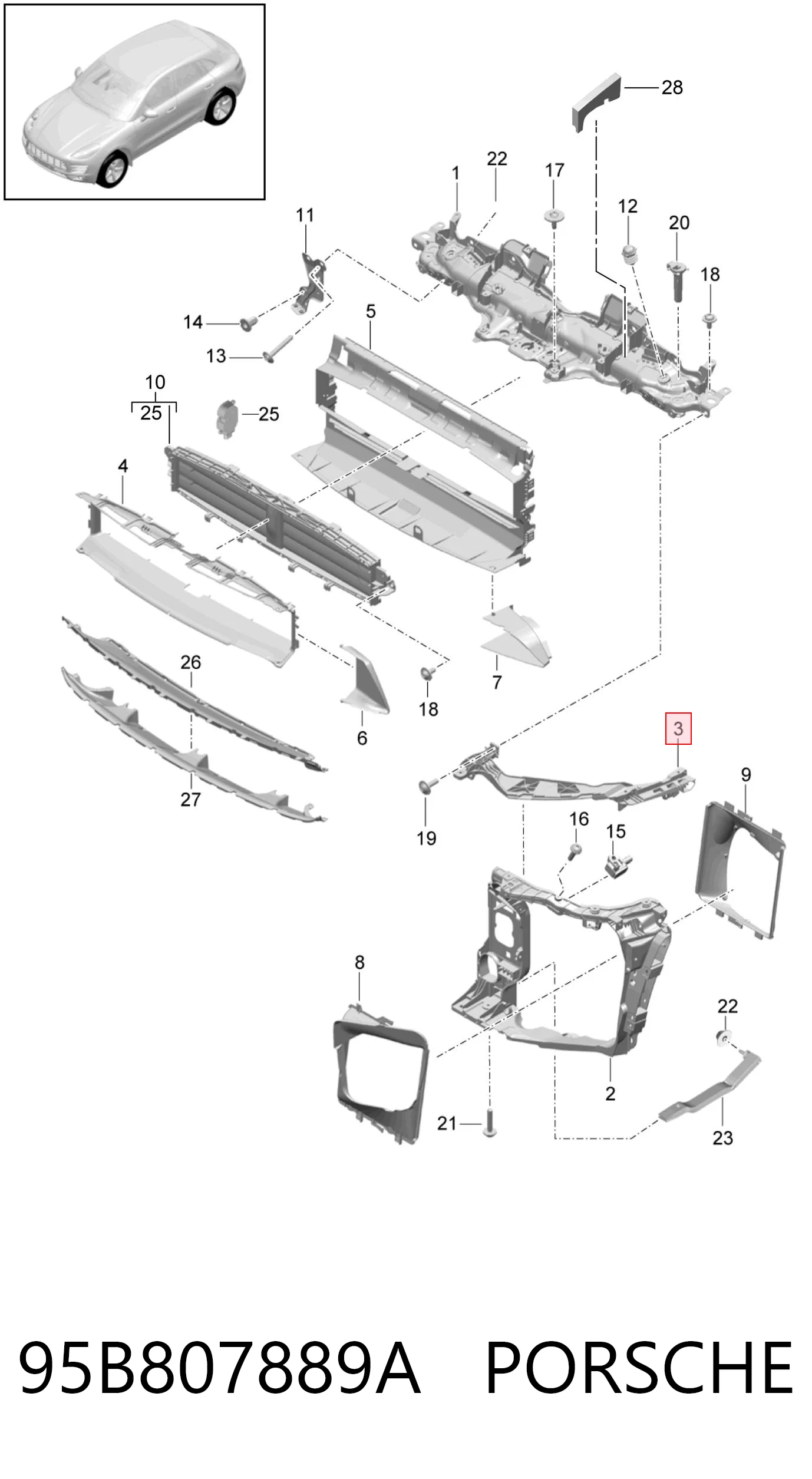 Направляющая переднего бампера левая VAG 95B807889B цена, от 57.01 USD
