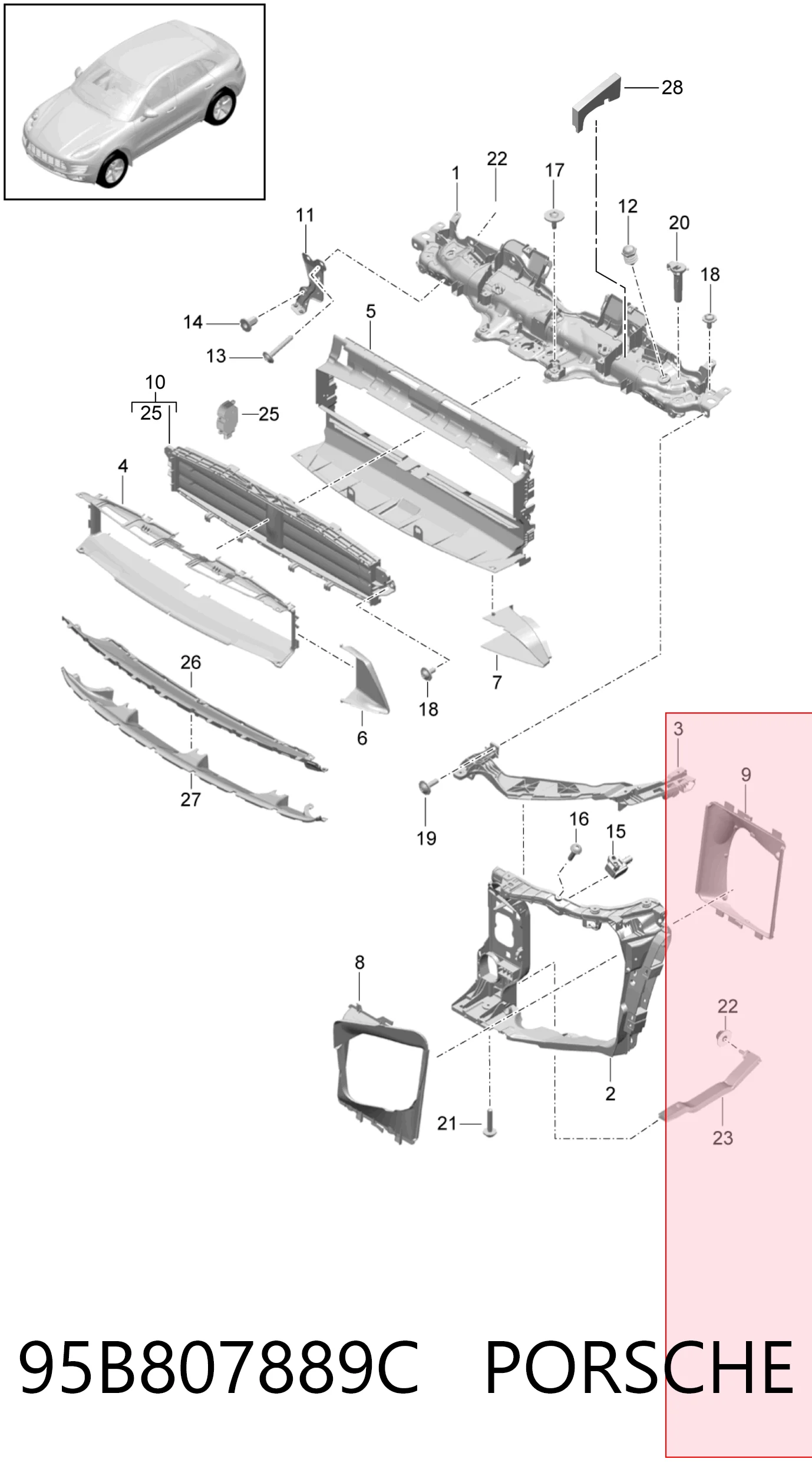 Направляющая переднего бампера левая 95B807889B VAG