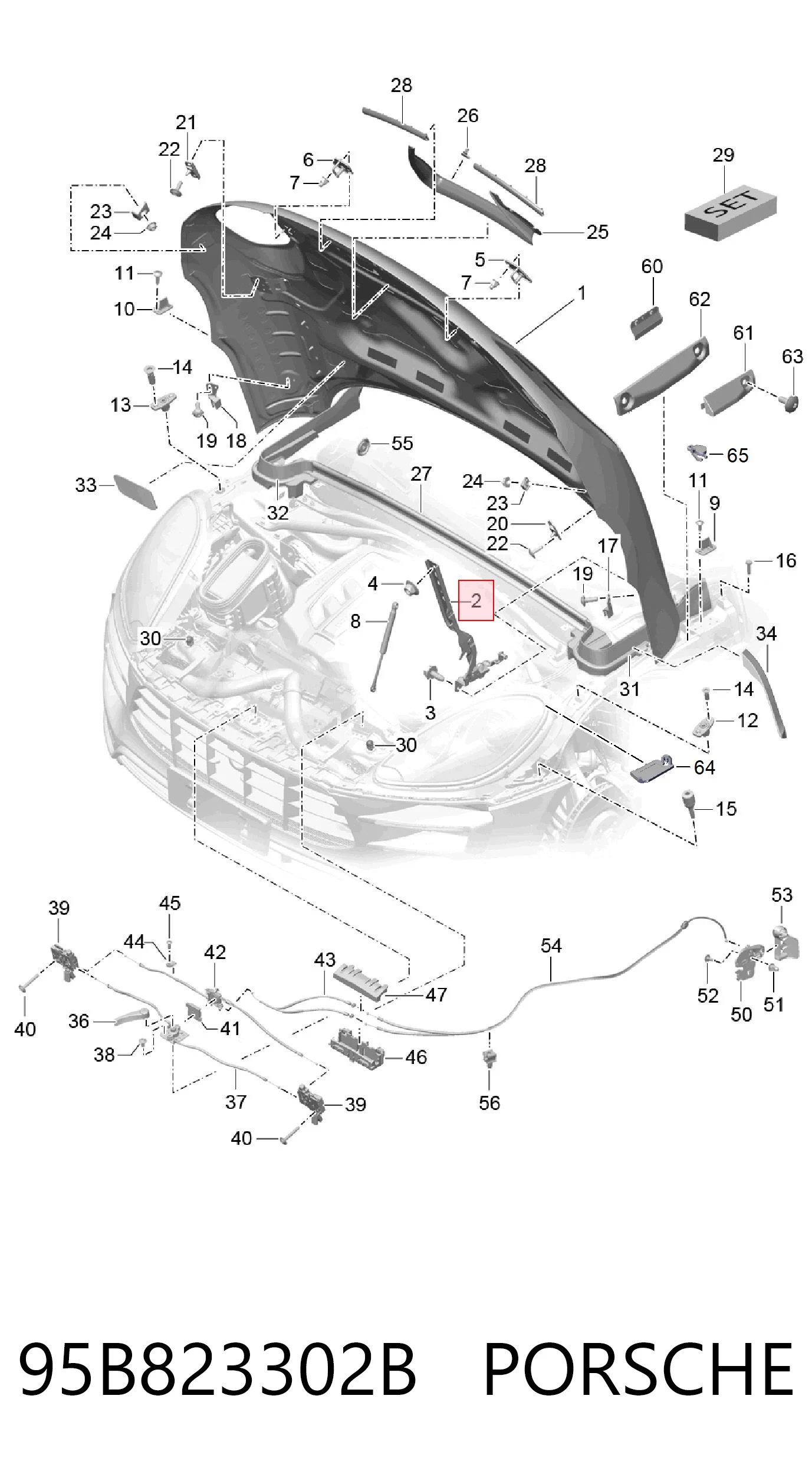 95B823302B Porsche Шарнир капота правый