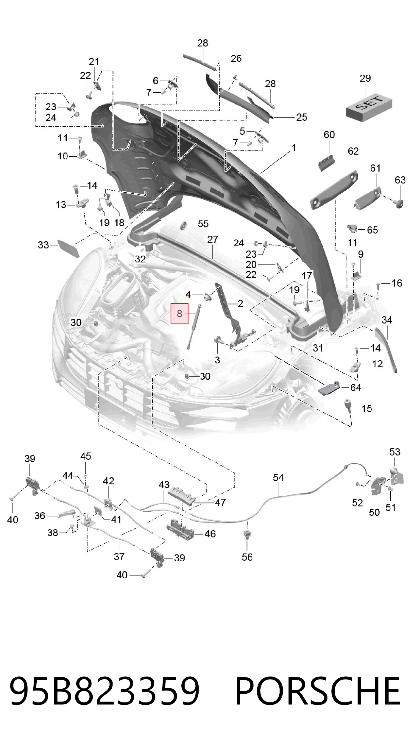 95B823359 Porsche Стойка капота