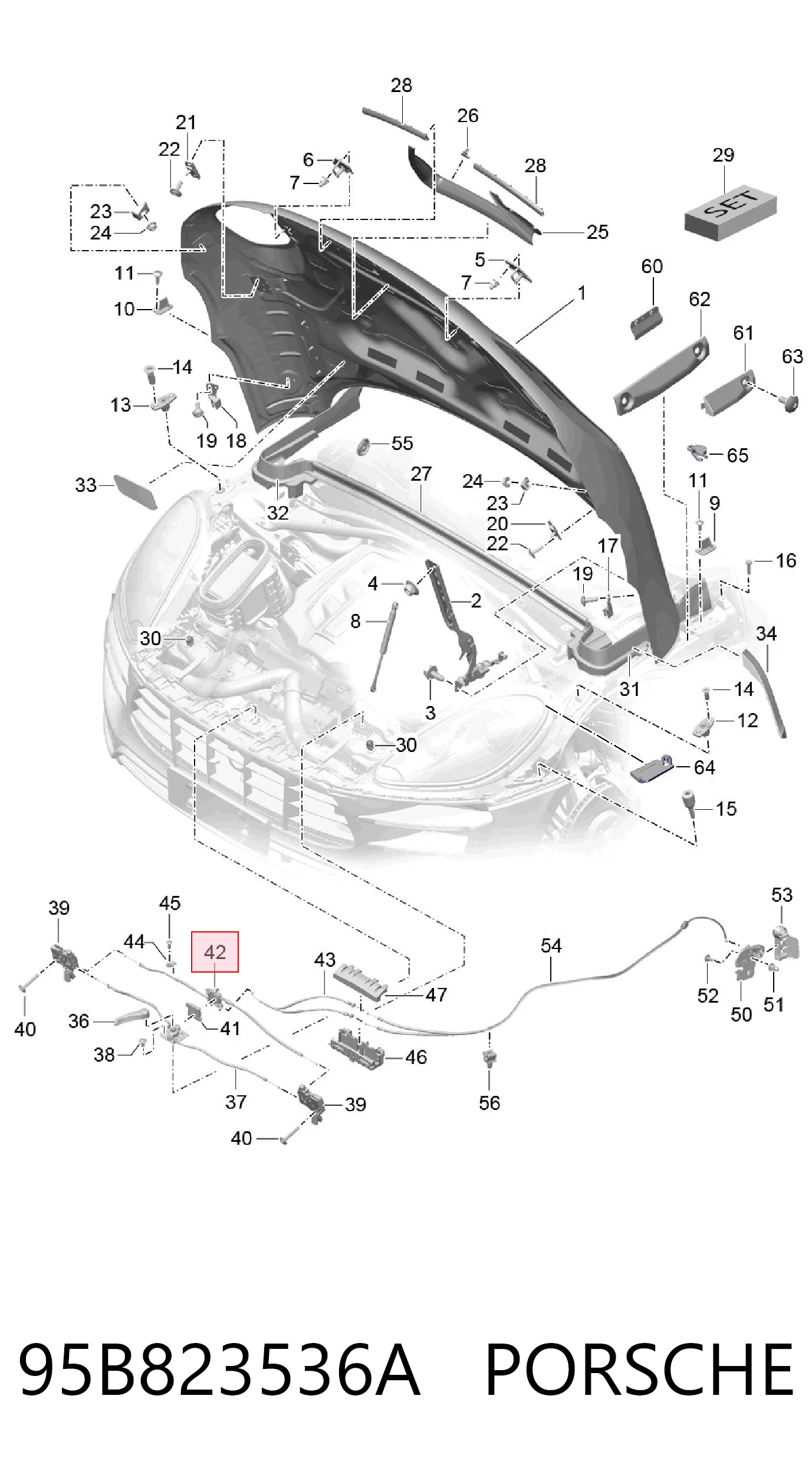 95B823536A Porsche Трос открывания капота задний