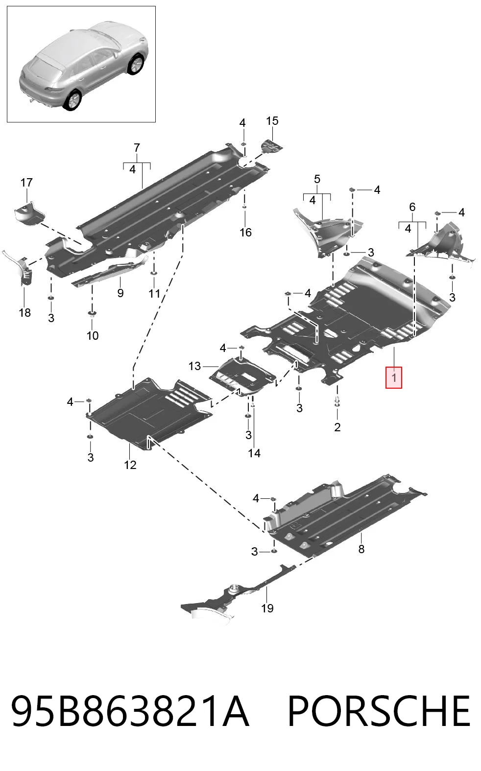 95B863821A Porsche Защита картера двигателя