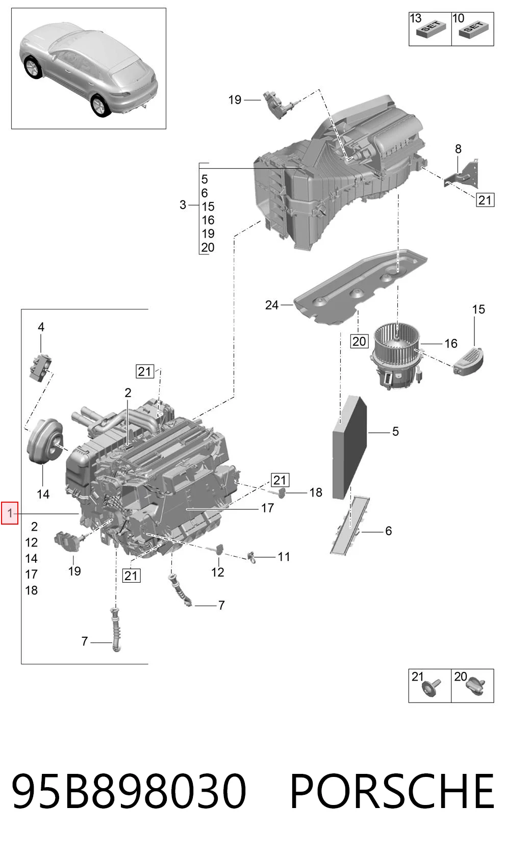 95B898030 Porsche Корпус печки в сборе