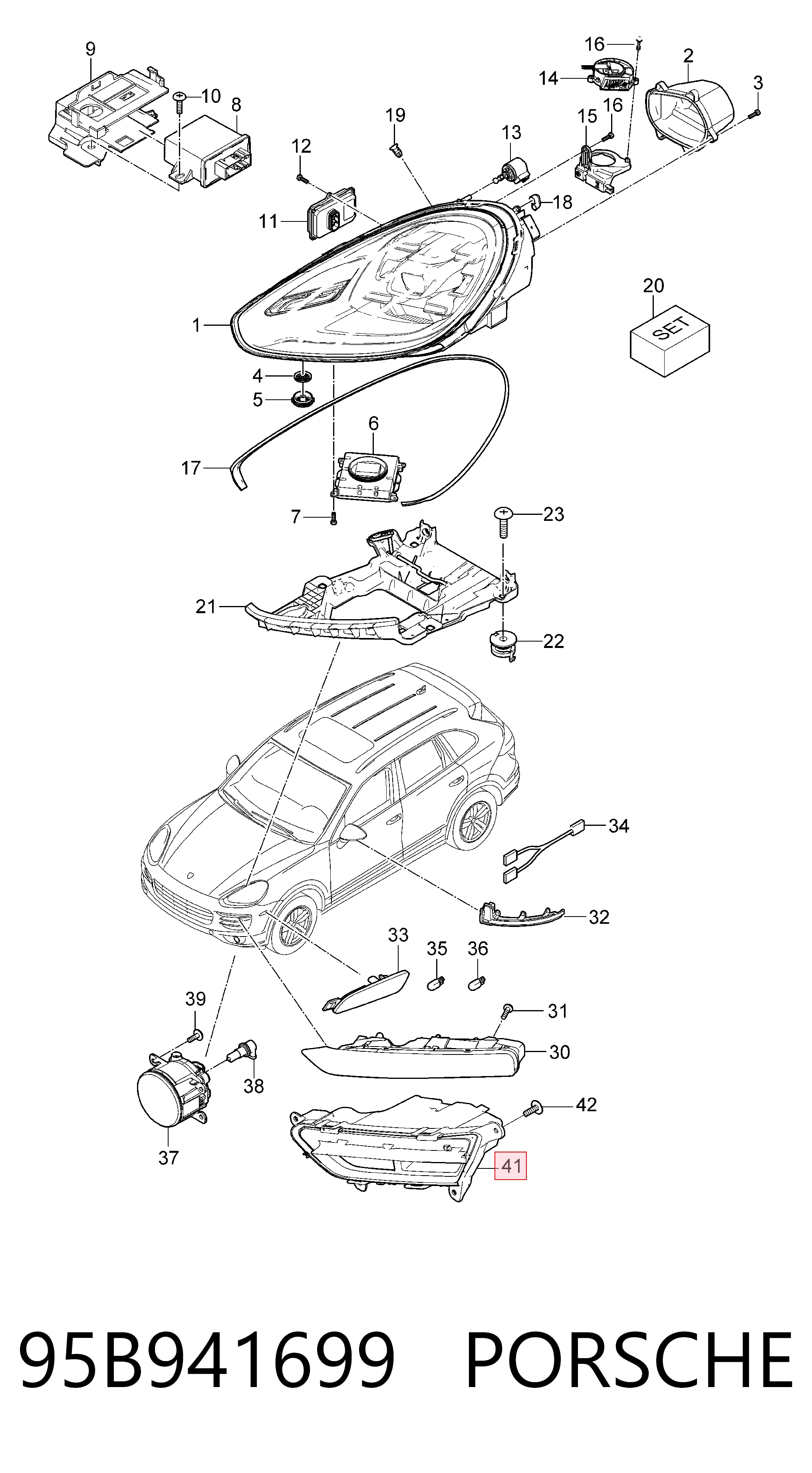 95B941699 Porsche Противотуманная фара левая