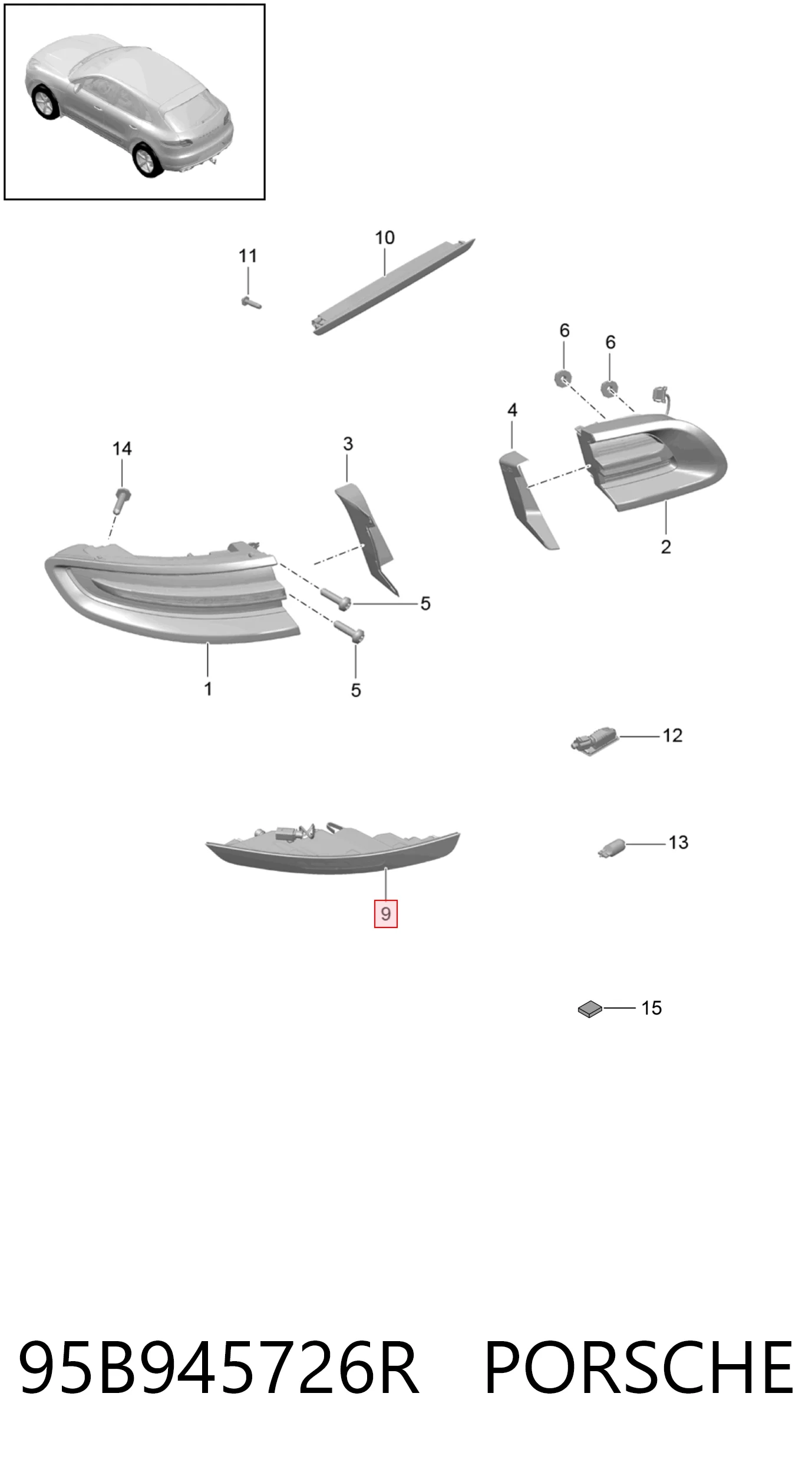 95B945726R Porsche Правый катафот бампера