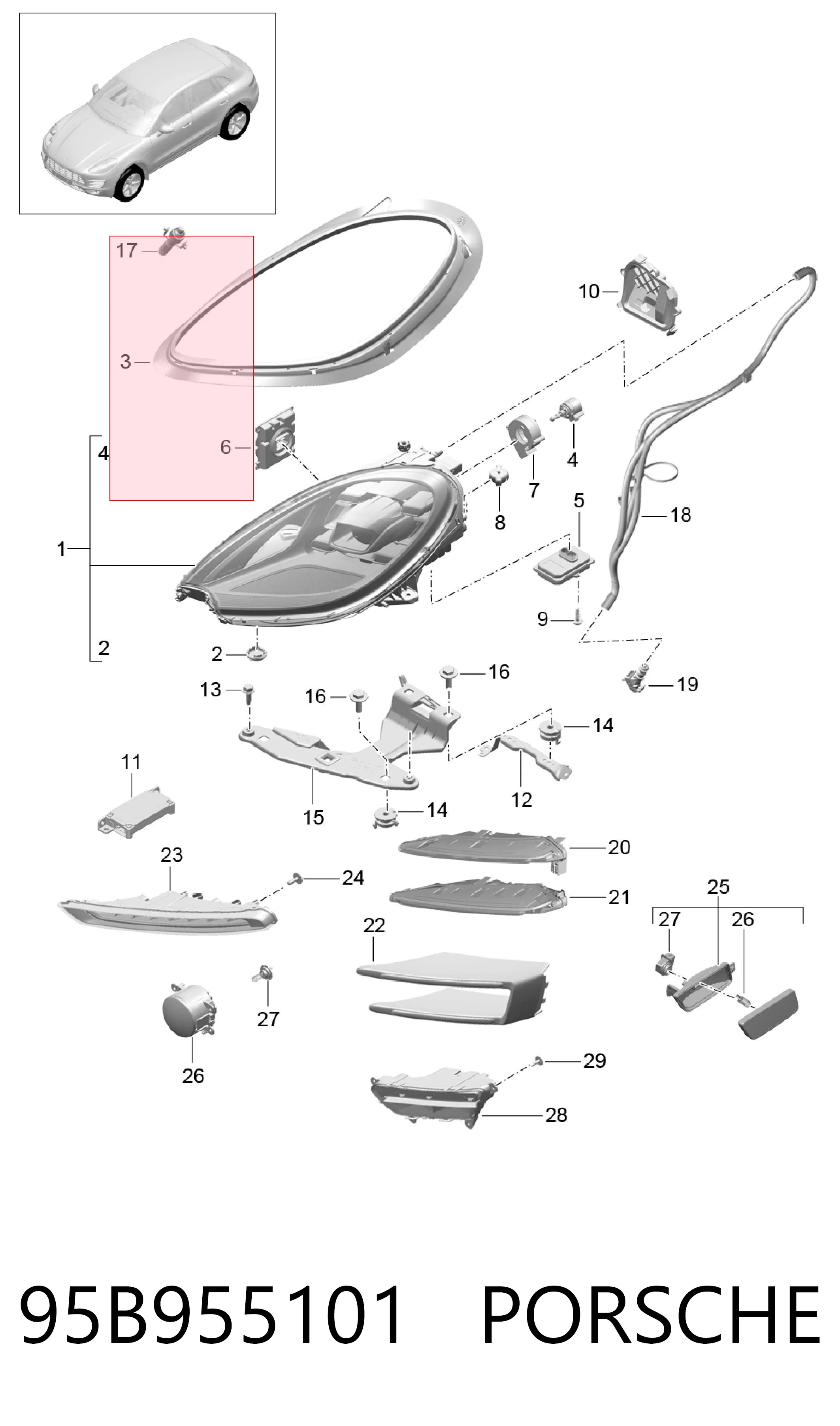 95B955101 Porsche Накладка форсунки омывателя фары передней