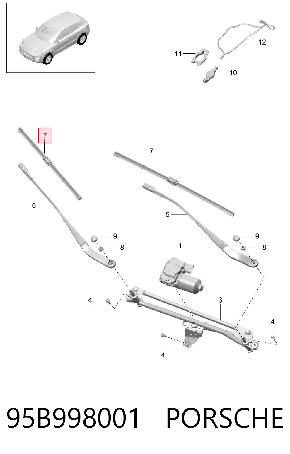 95B998001 Porsche Щетки лобового стекла