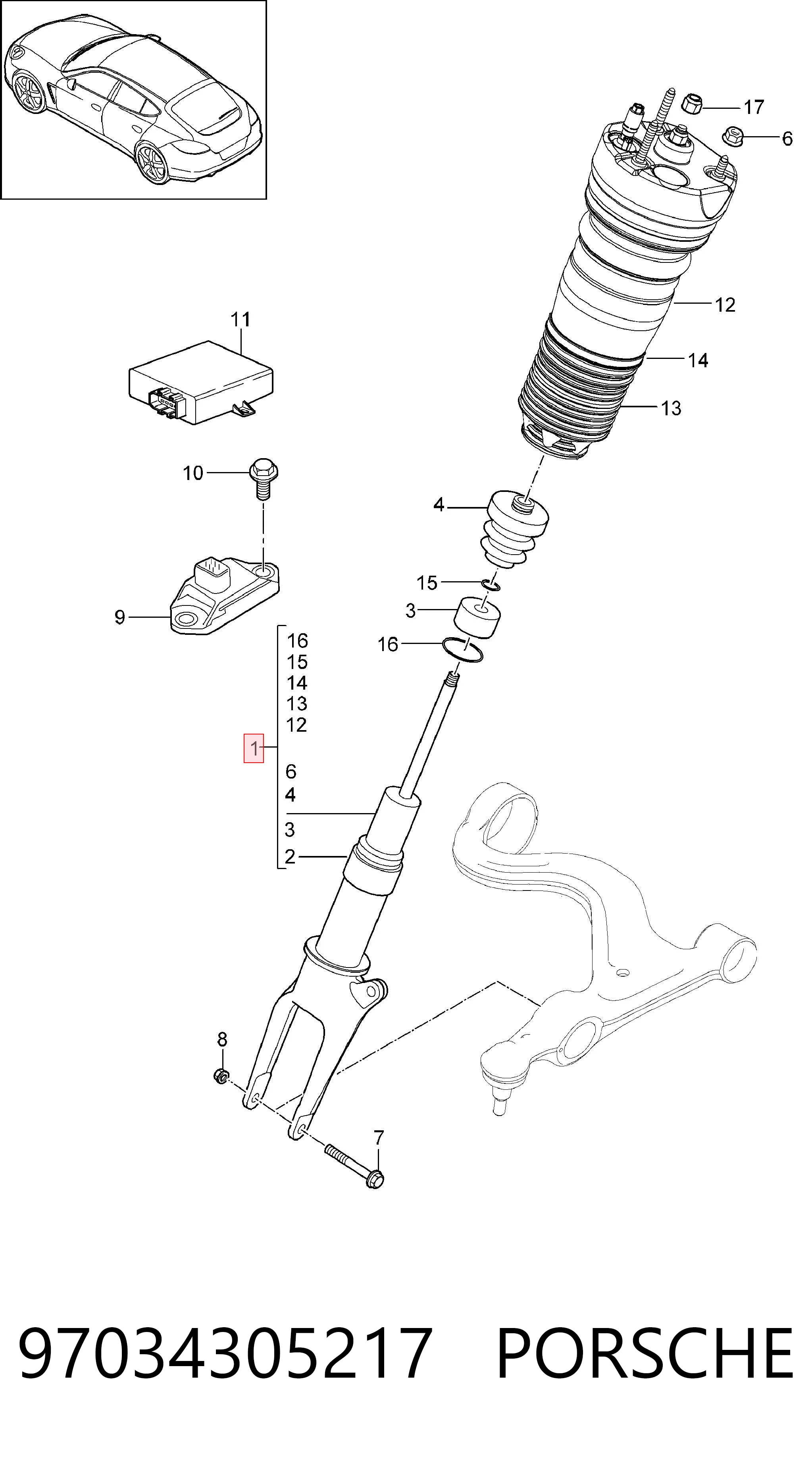 97034305217 Porsche Амортизатор передней подвески правый