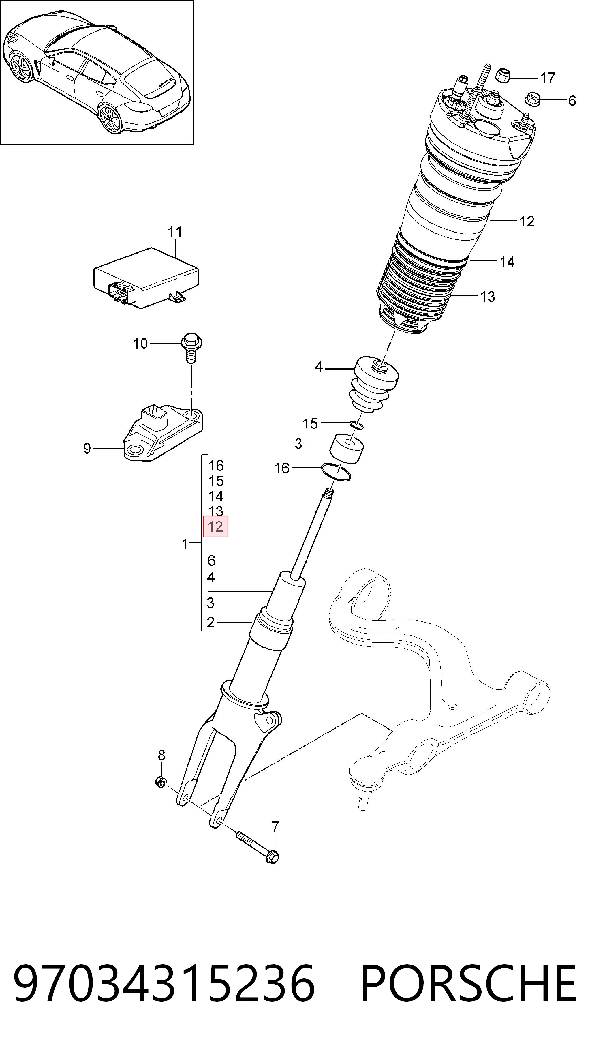 97034315236 Porsche Пневмоподушка (пневморессора) моста переднего