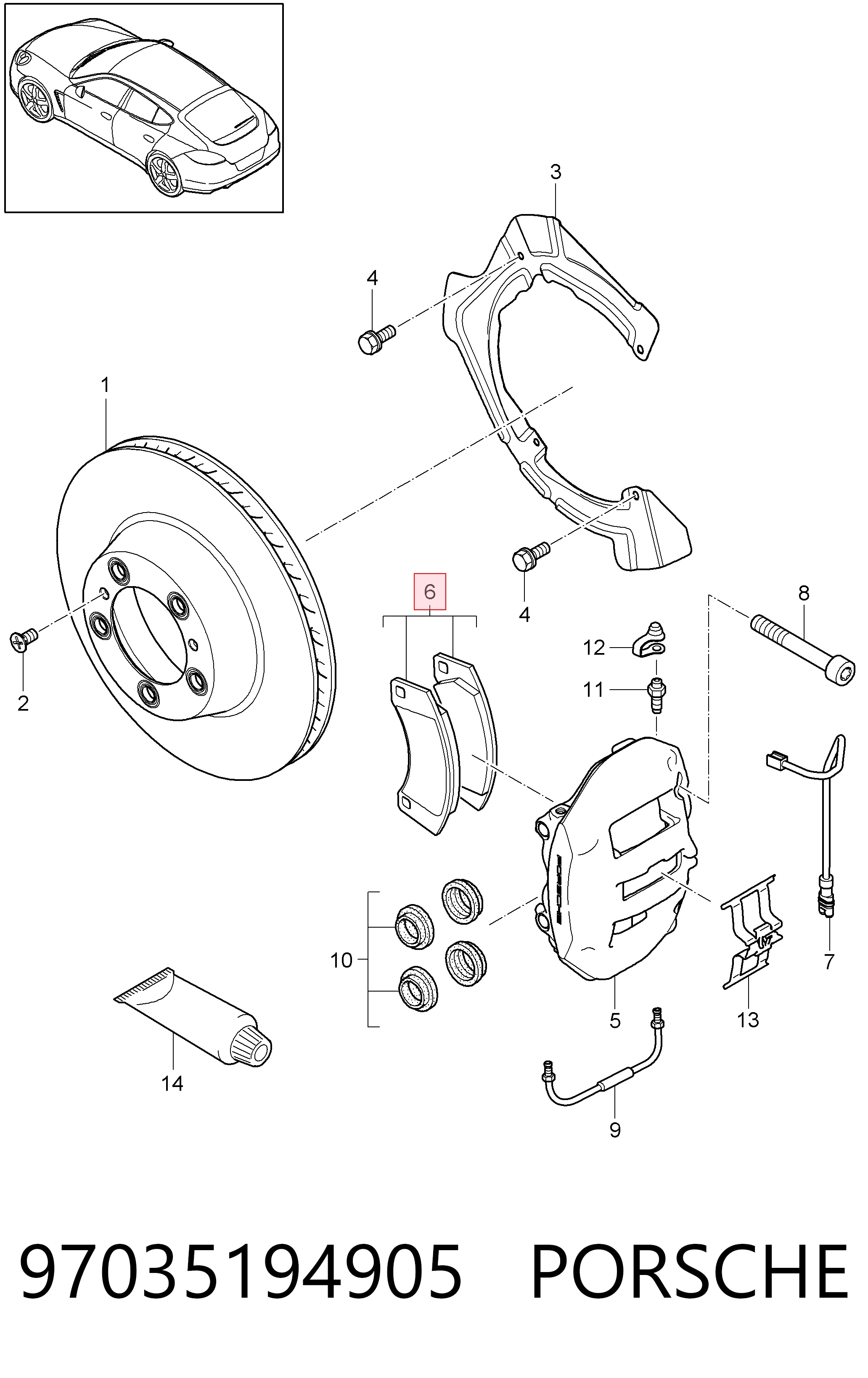97035194905 Porsche Колодки тормозные дисковые комплект