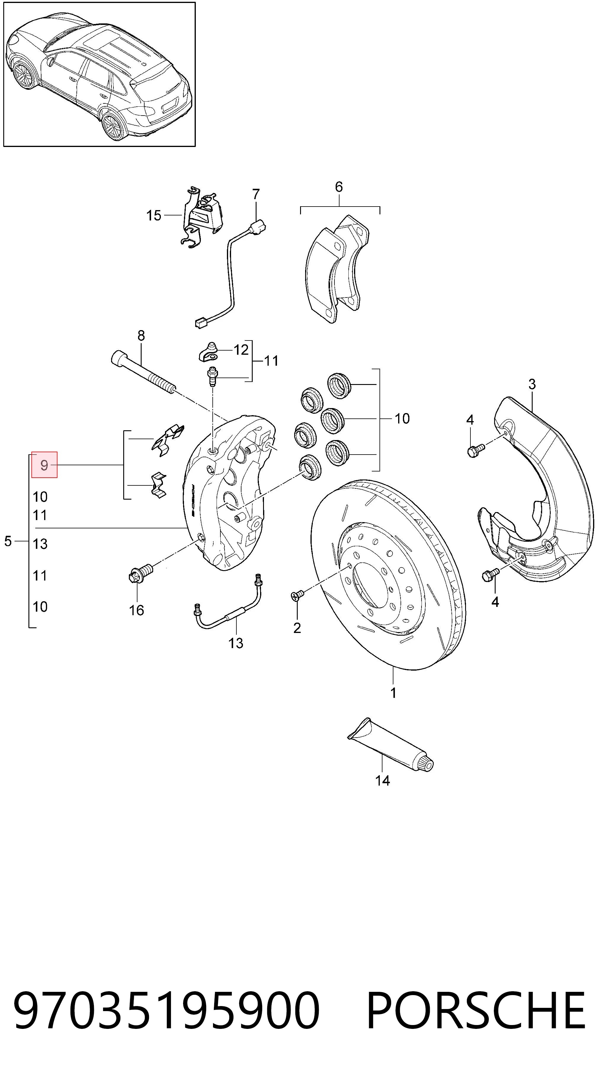 97035195900 Porsche Пружинная защелка суппорта