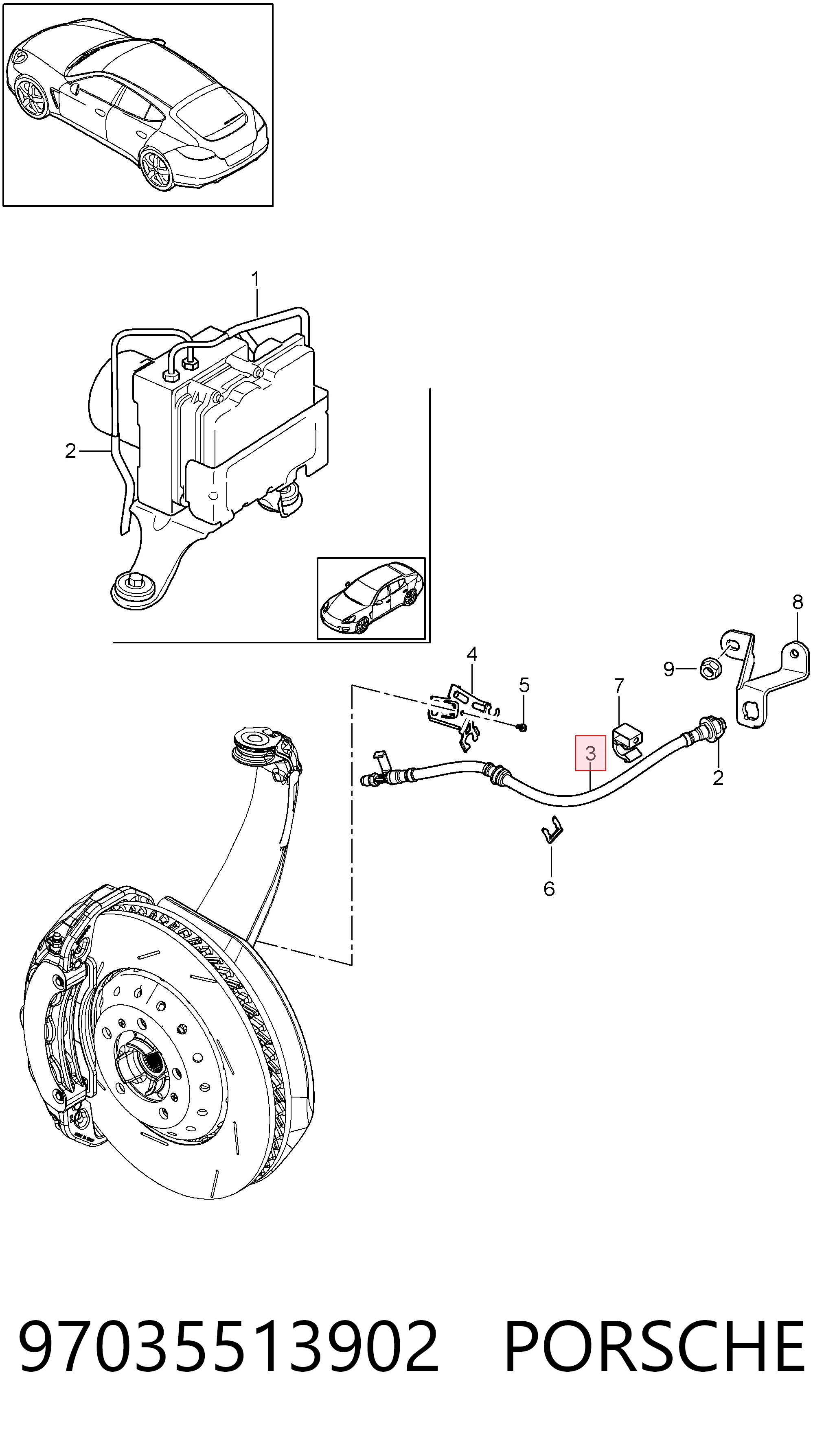 97035513902 Porsche Гибкая тормозная трубка передняя