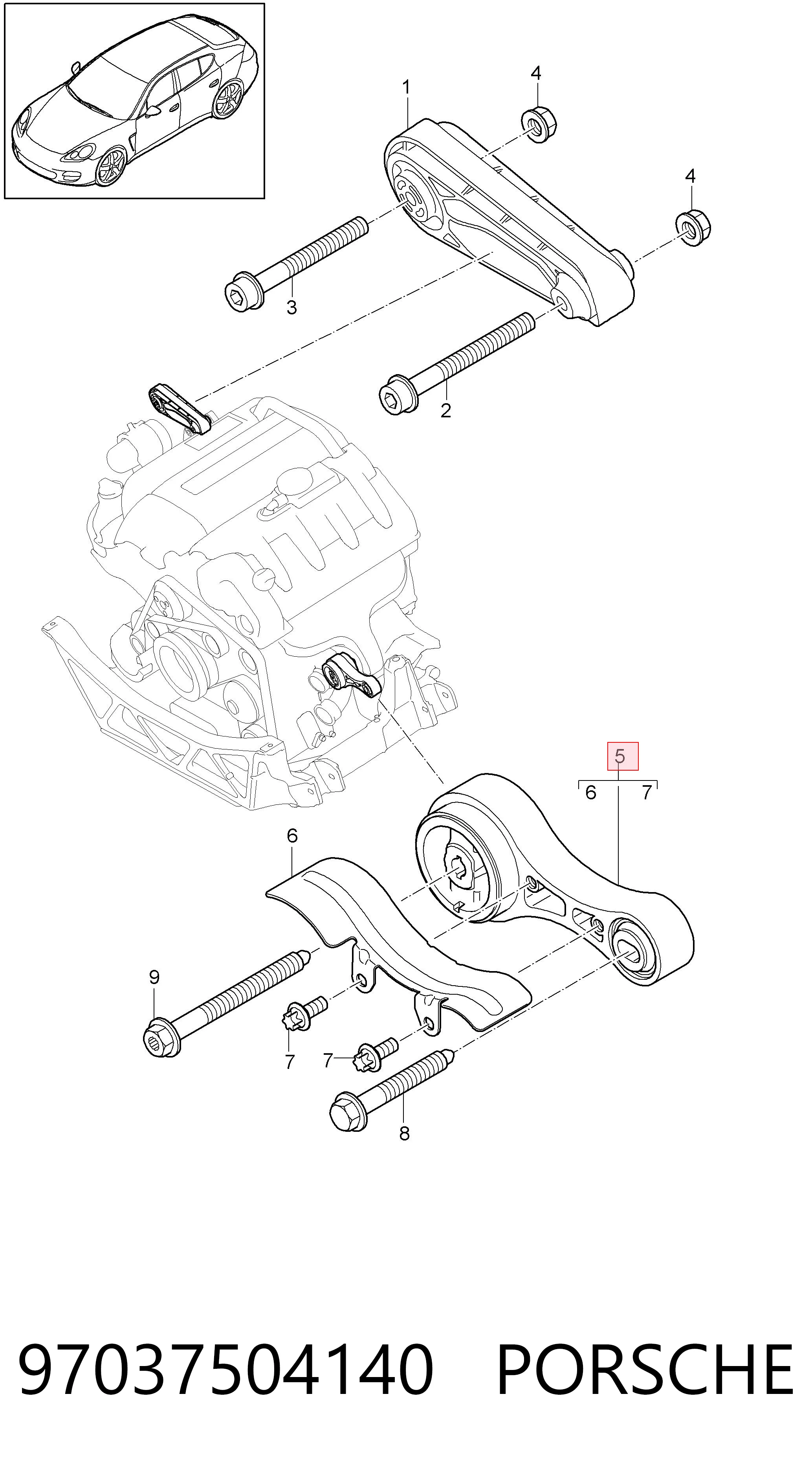 97037504140 Porsche Подушка (опора) двигателя, нижняя