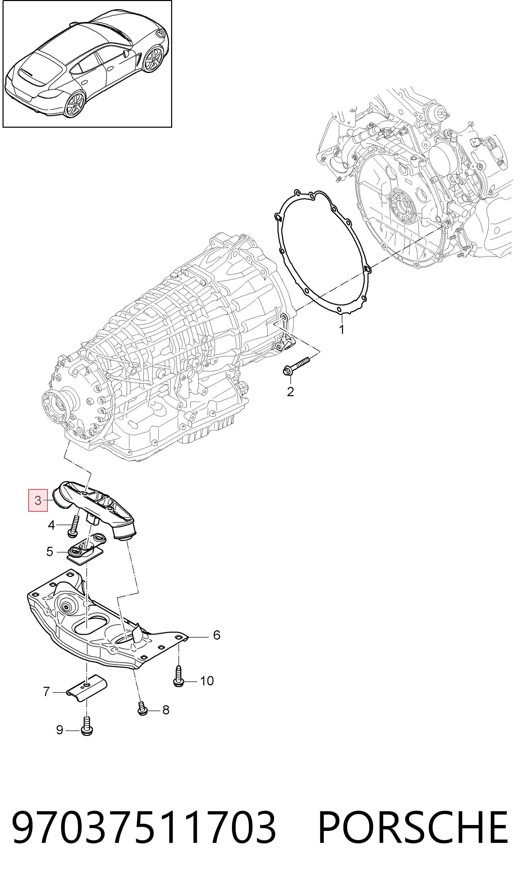 97037511703 Porsche Опора КПП