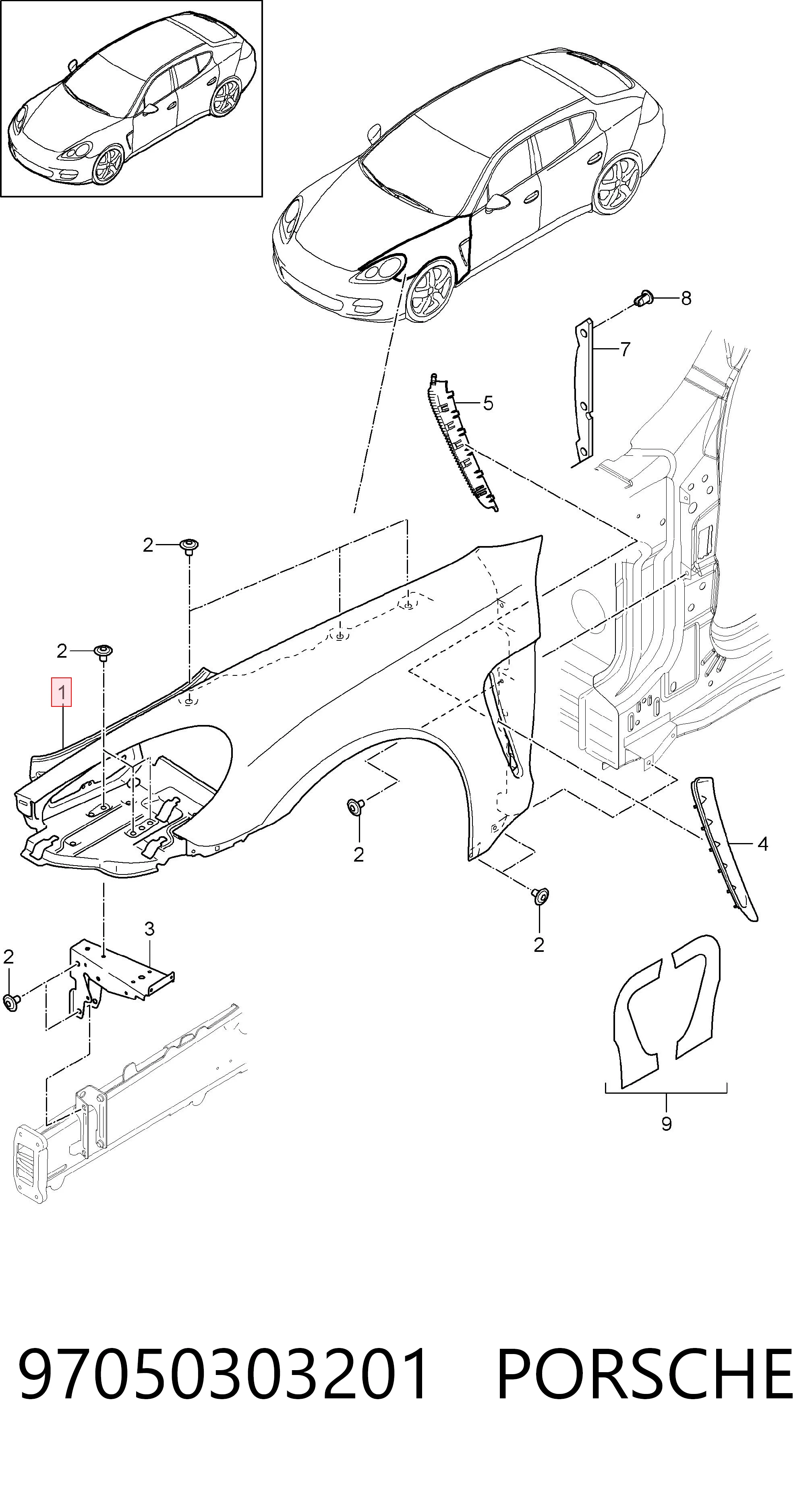 97050303201 Porsche Переднее правое крыло