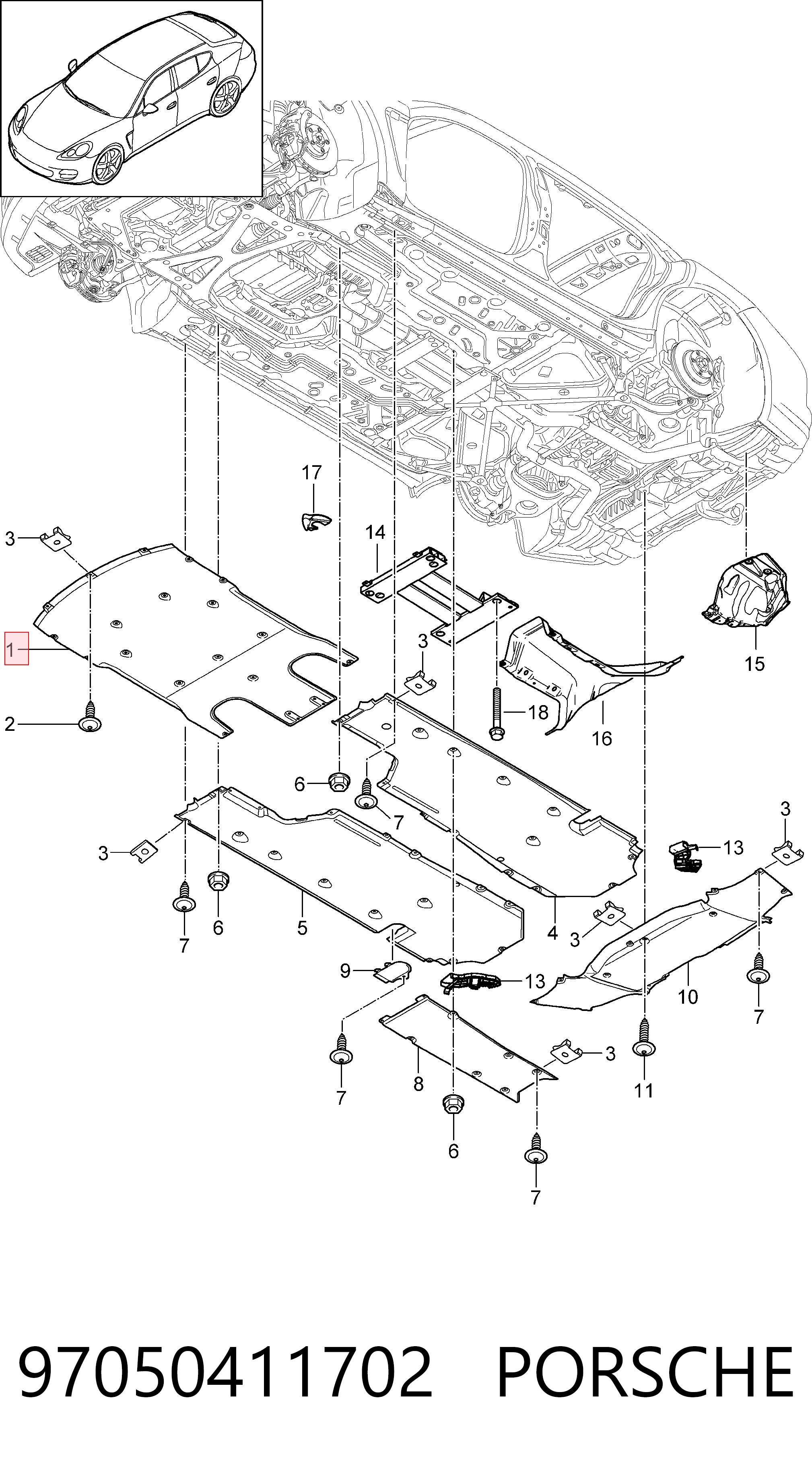 97050411702 Porsche Защита двигателя передняя