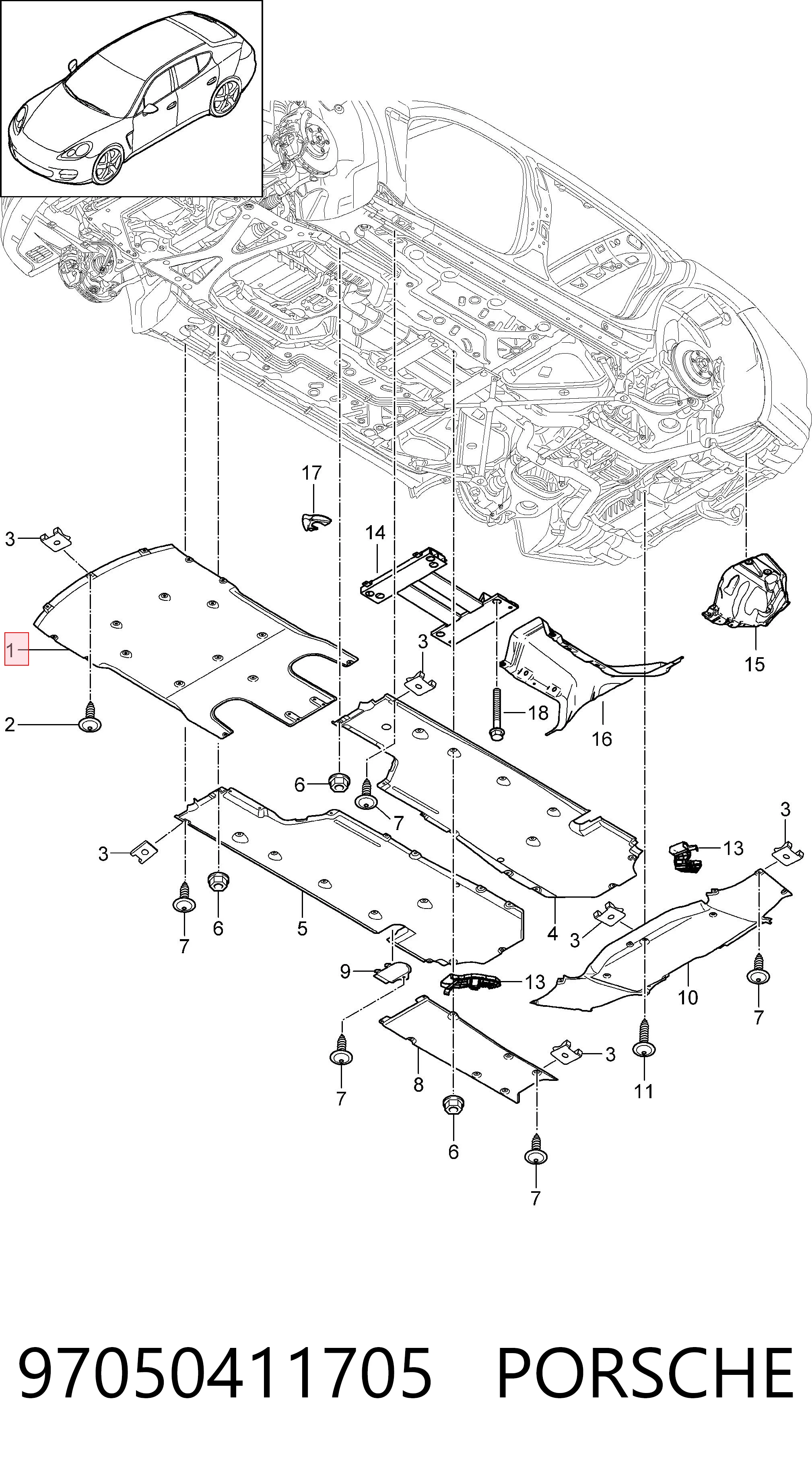 97050411705 Porsche Защита двигателя передняя