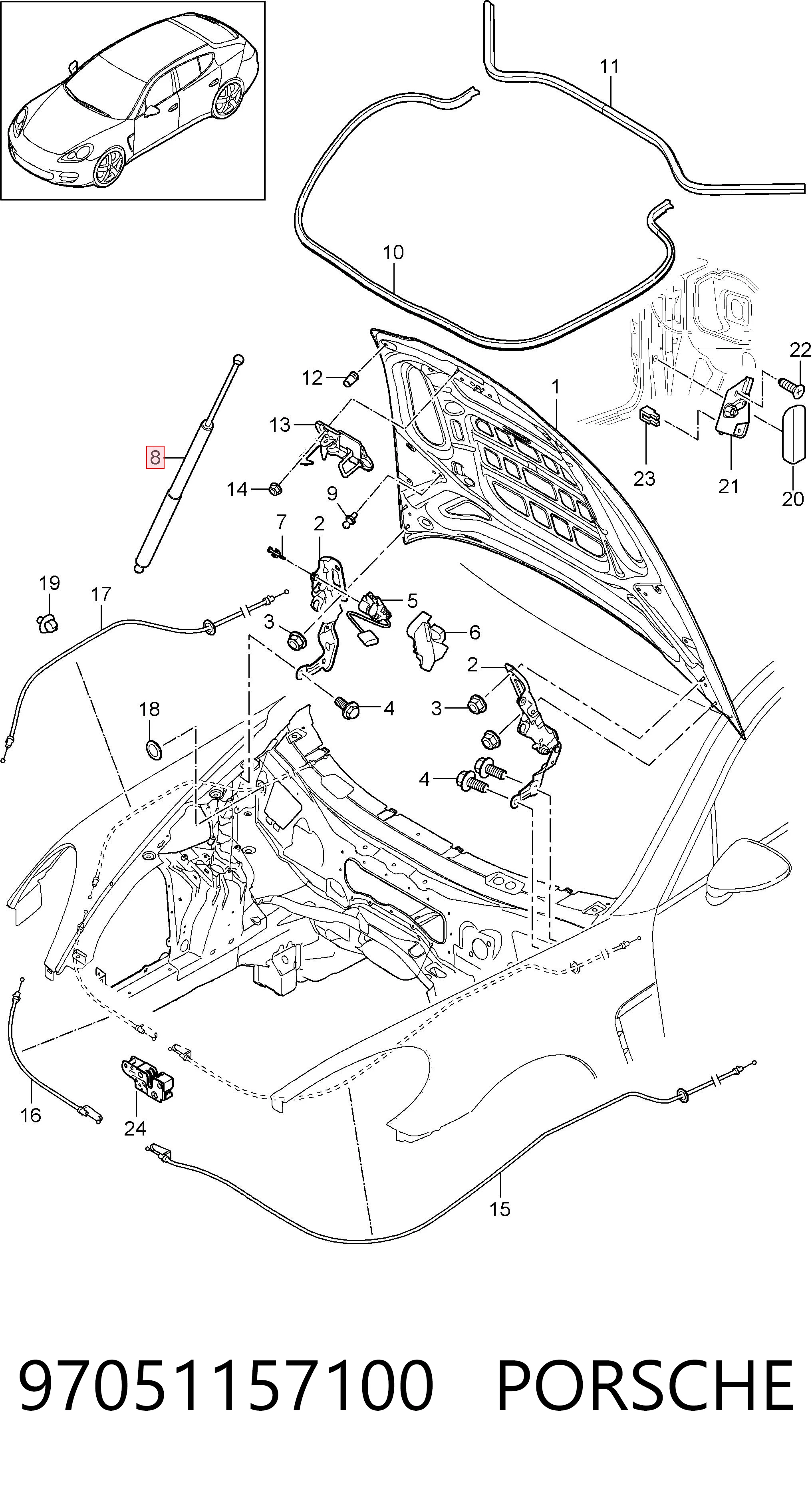97051157100 Porsche Амортизатор капота левый