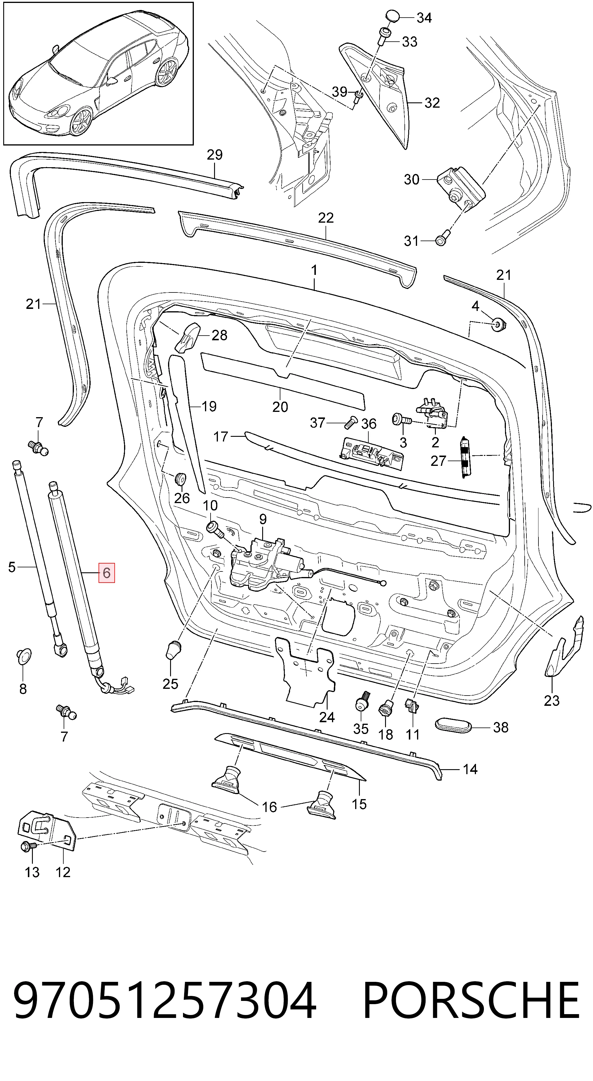97051257304 Porsche Амортизатор крышки багажника