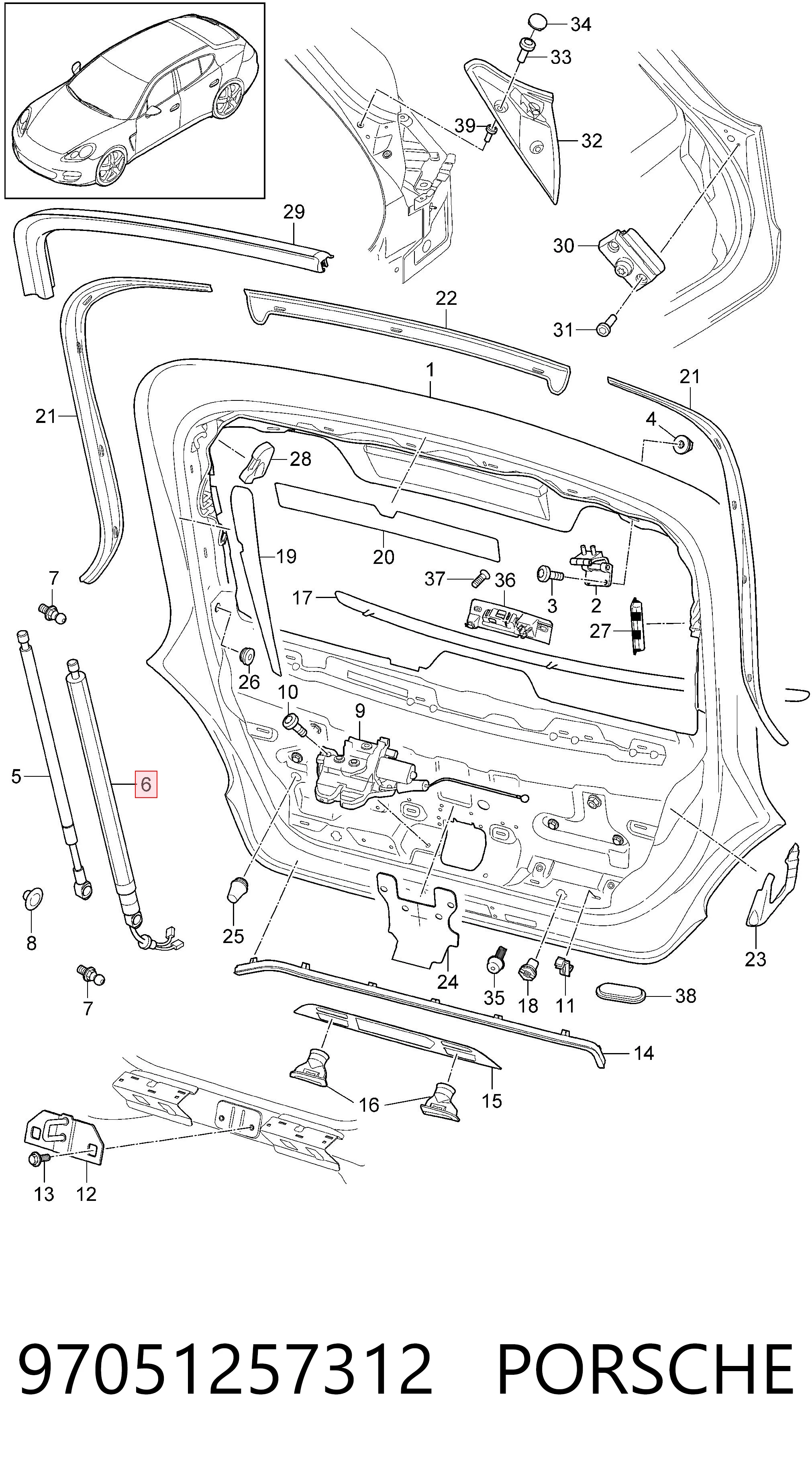 97051257312 Porsche Амортизатор крышки багажника