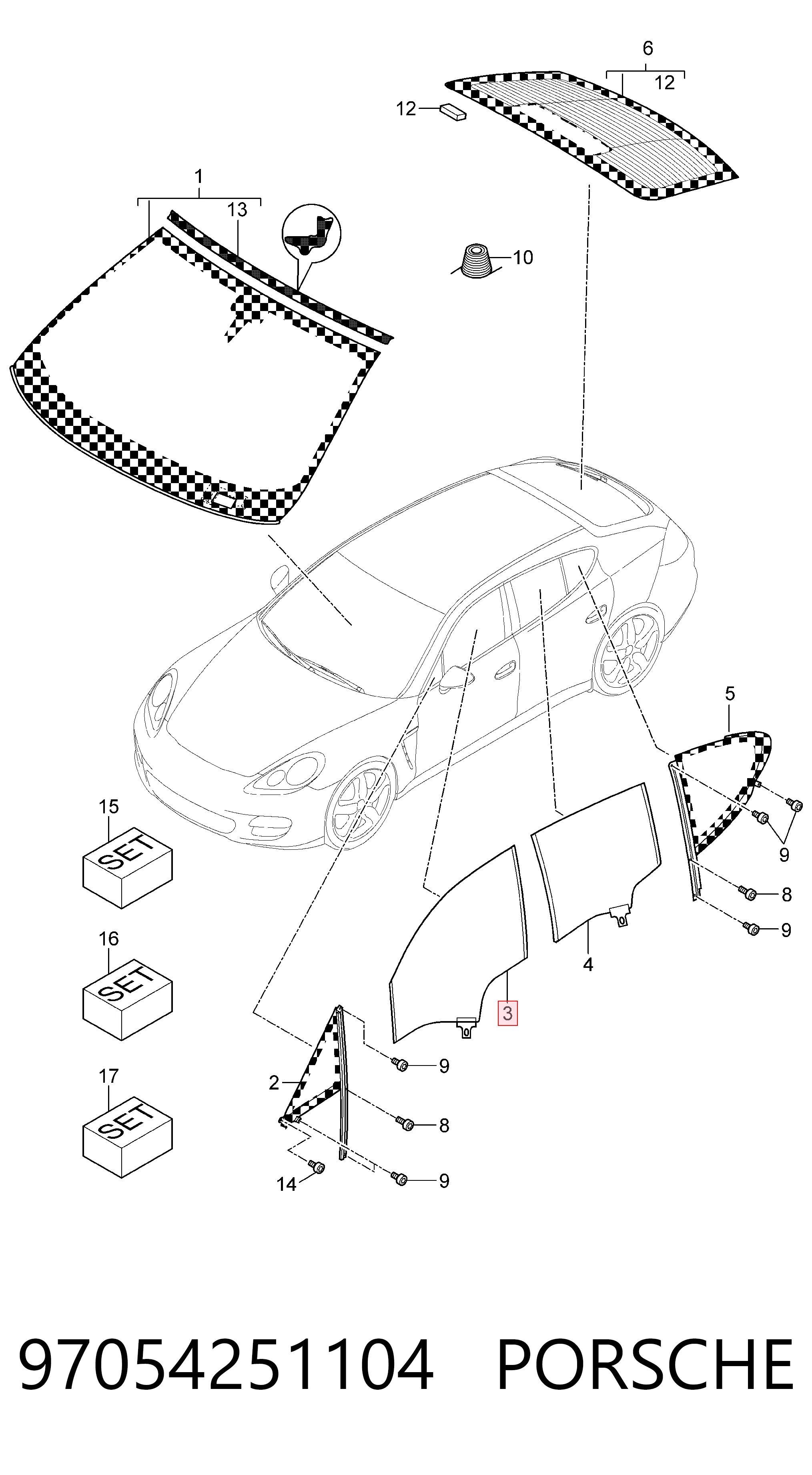 97054251104 Porsche Стекло двери передней левой