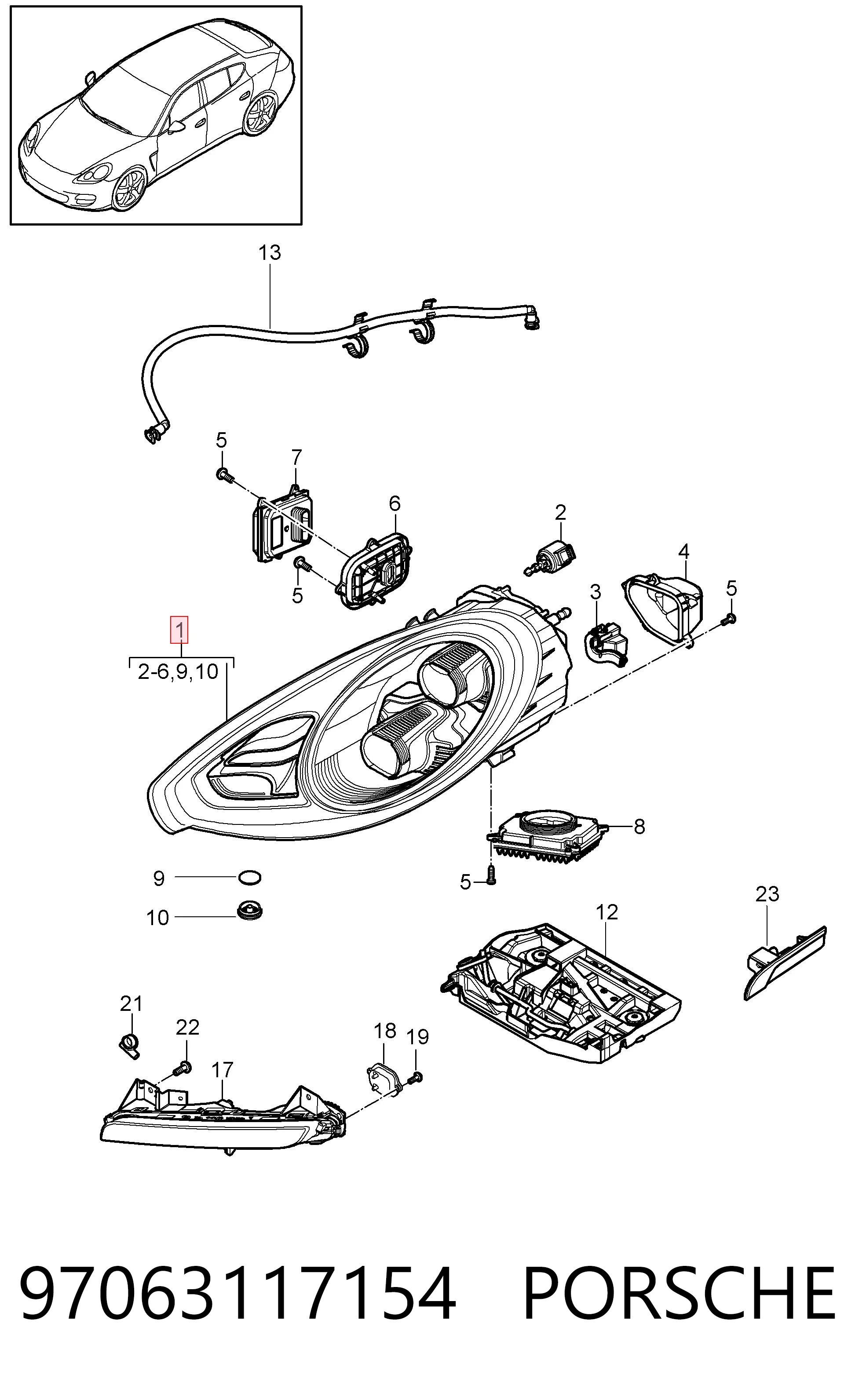 97063117154 Porsche Фара передняя правая