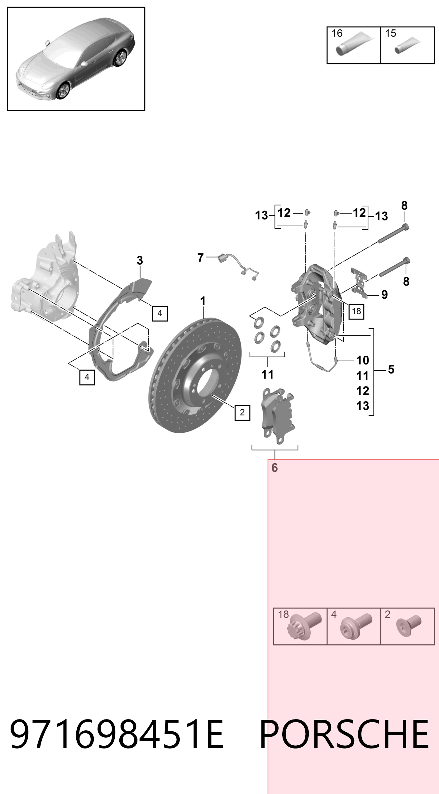 971698451E Porsche Колодки тормозные дисковые комплект