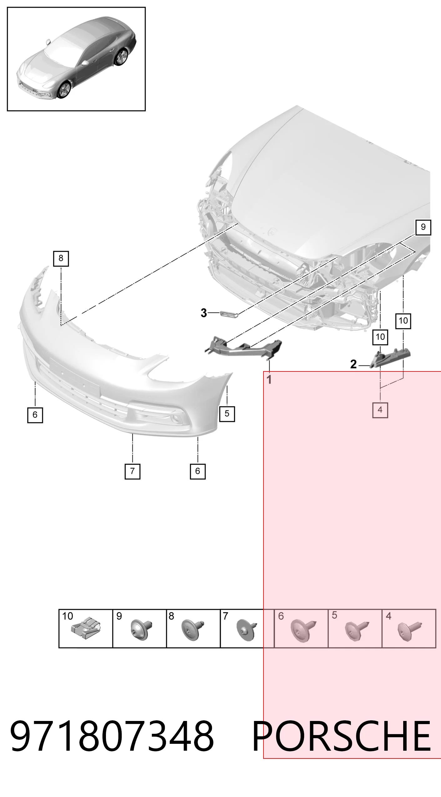 971807348 Porsche Кронштейн-адаптер крепления фары передней, правой