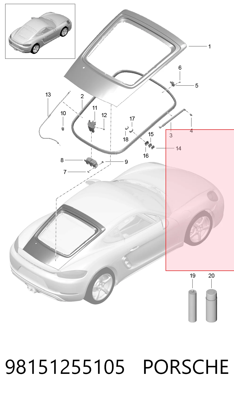 98151255105 Porsche Стойка капота