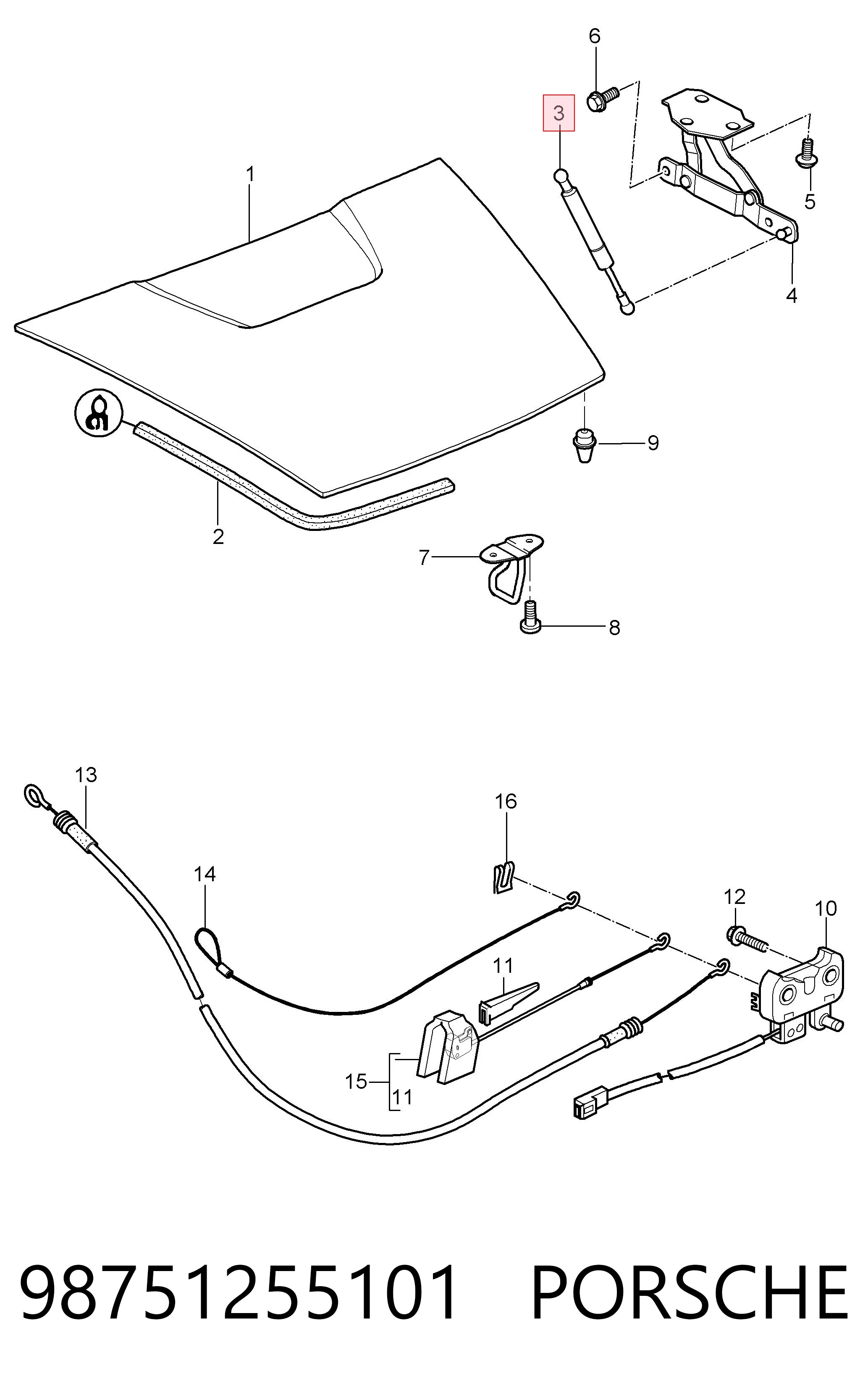 98751255101 Porsche Амортизатор крышки багажника