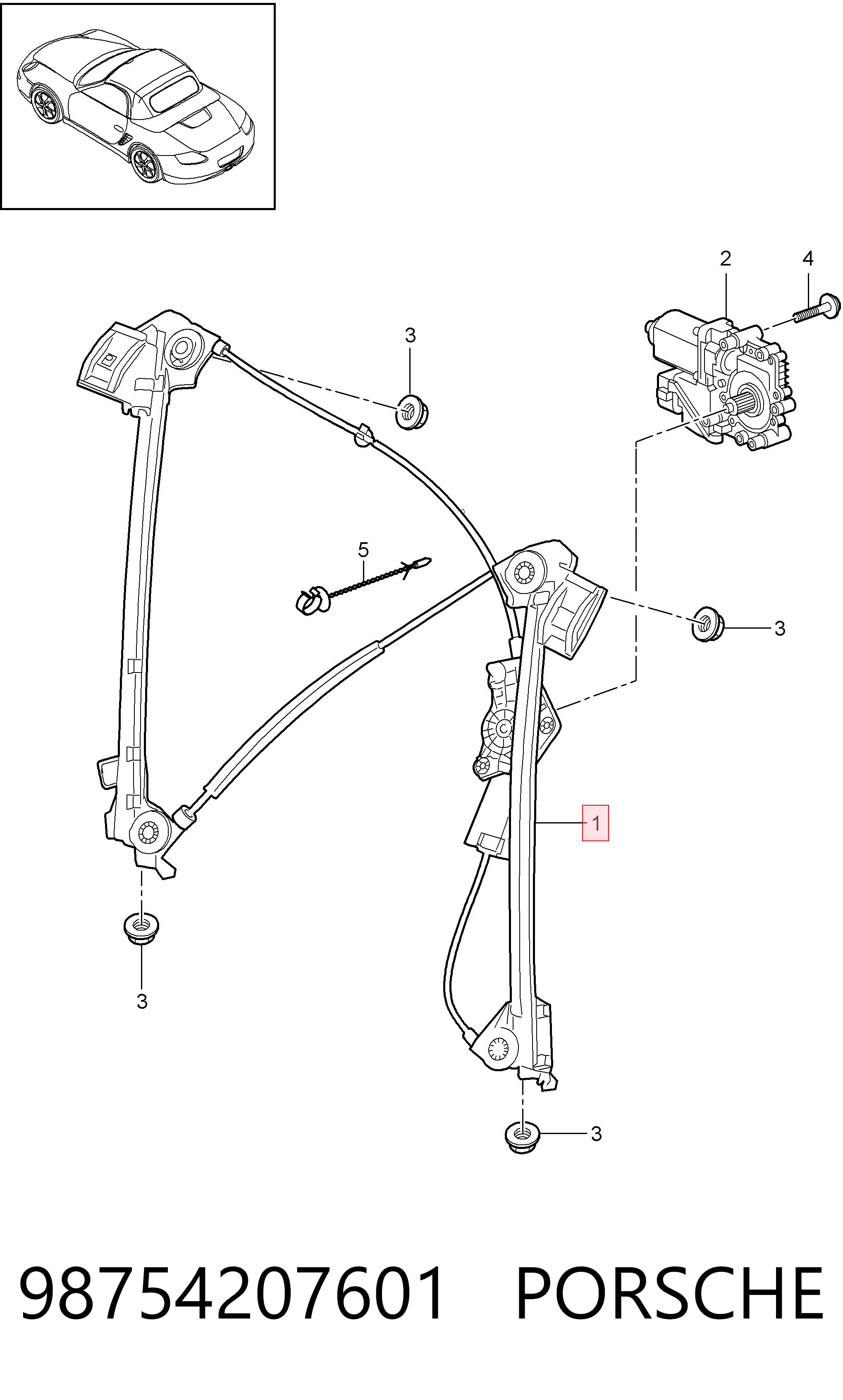98754207601 Porsche Механизм подъема стекол