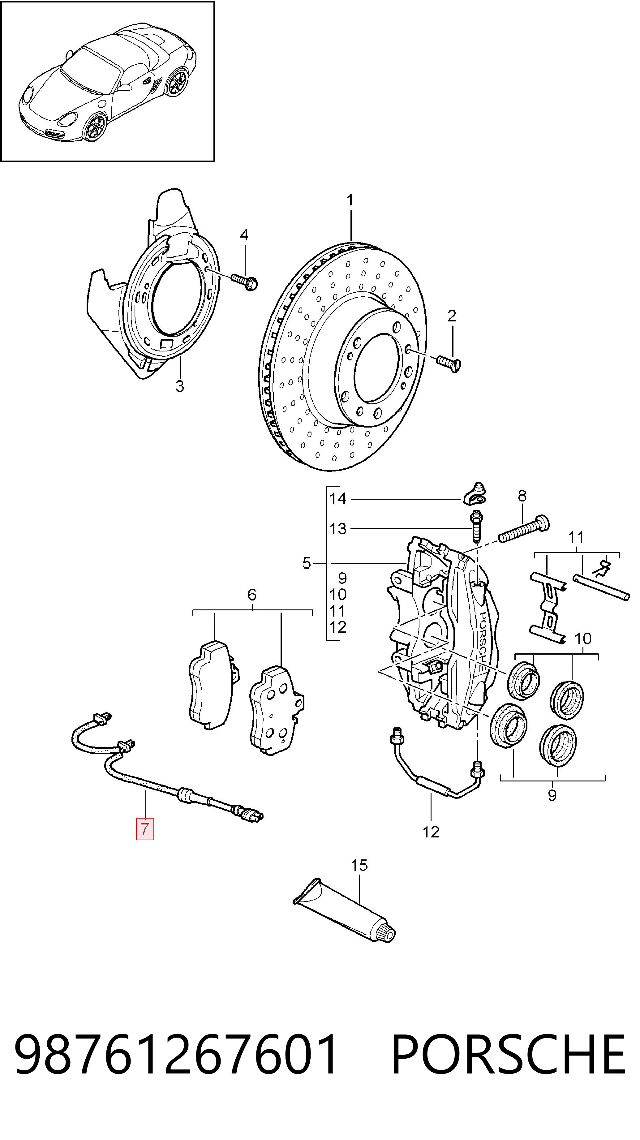 98761267601 Porsche  Датчик износа тормозных колодок задний