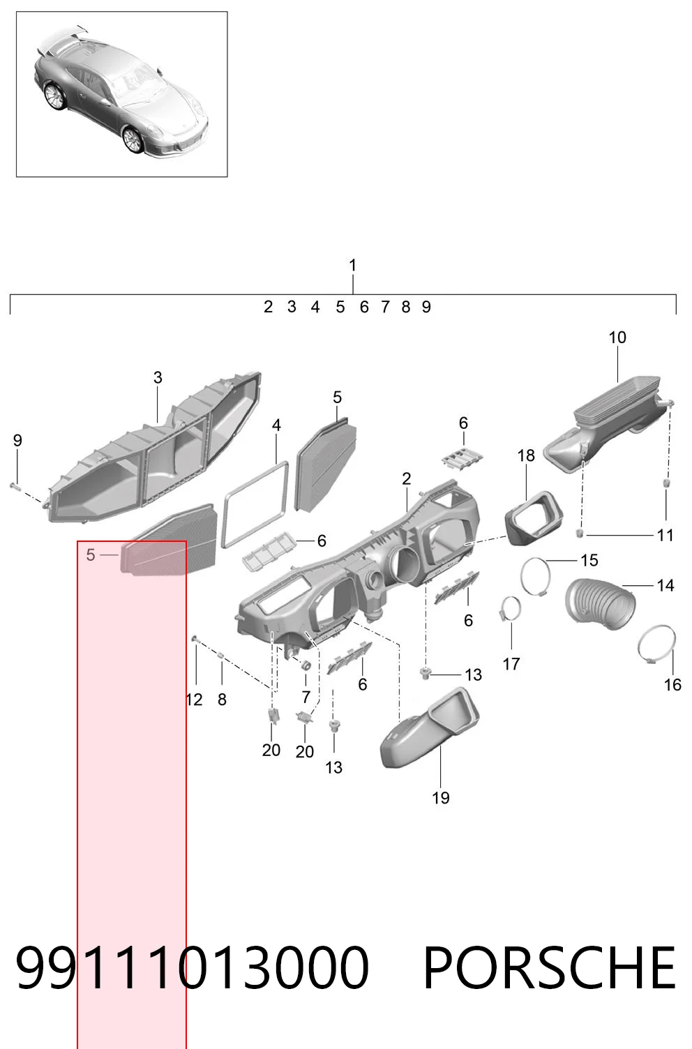 99111013000 Porsche Воздушный фильтр двигателя