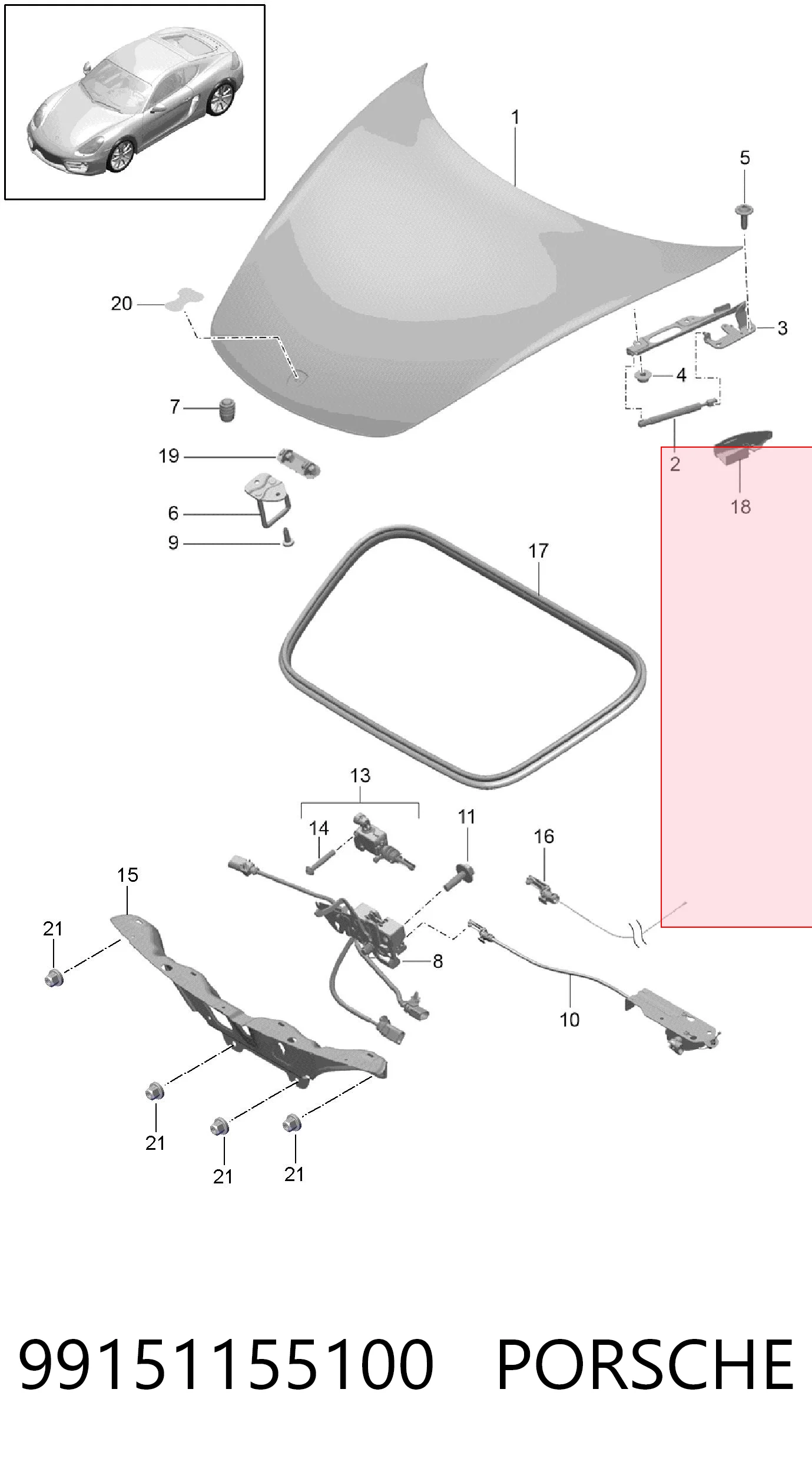 99151155100 Porsche Стойка капота