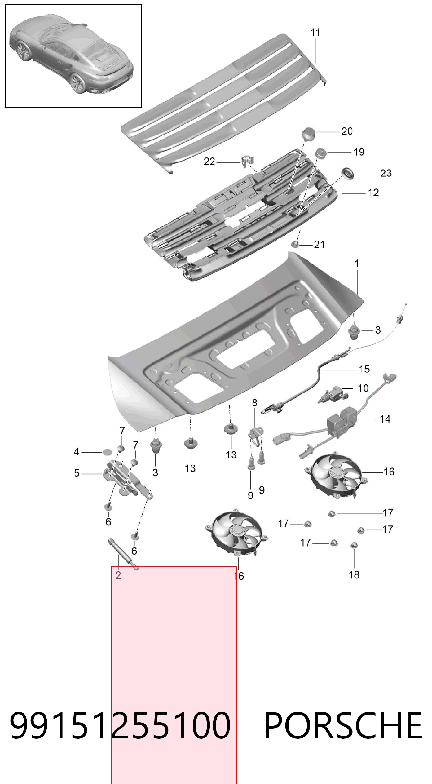 99151255100 Porsche Амортизатор крышки багажника