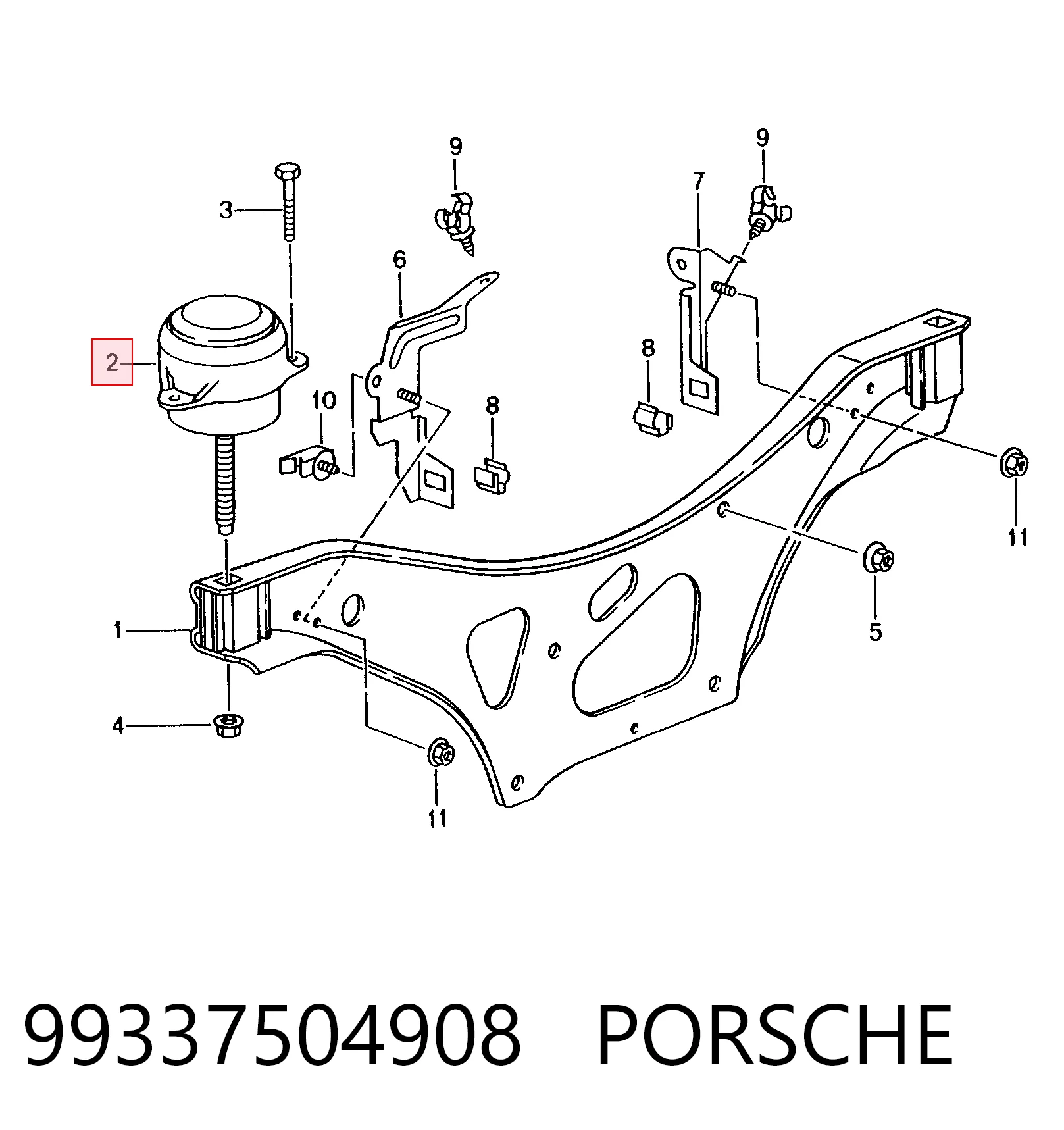 99337504908 Porsche Подушка (опора) двигателя, левая
