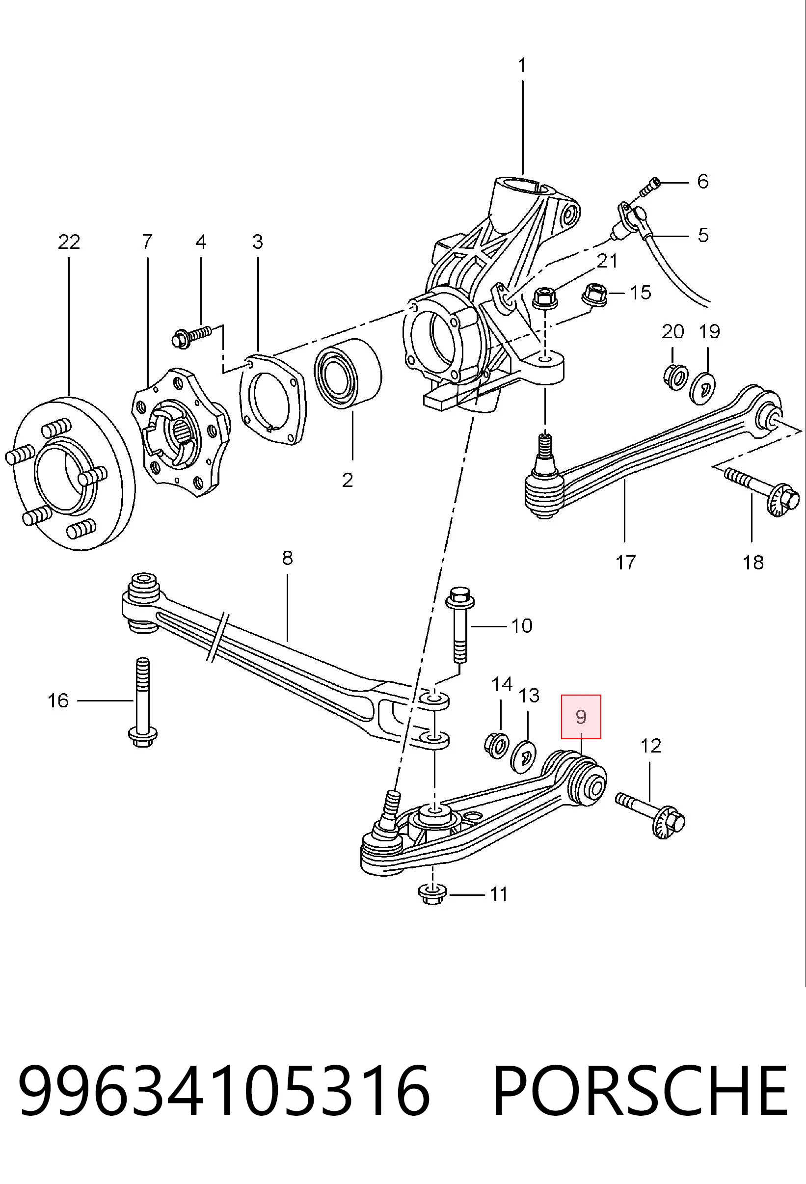 99634105316 Porsche Рычаг задней подвески нижний, левый/правый