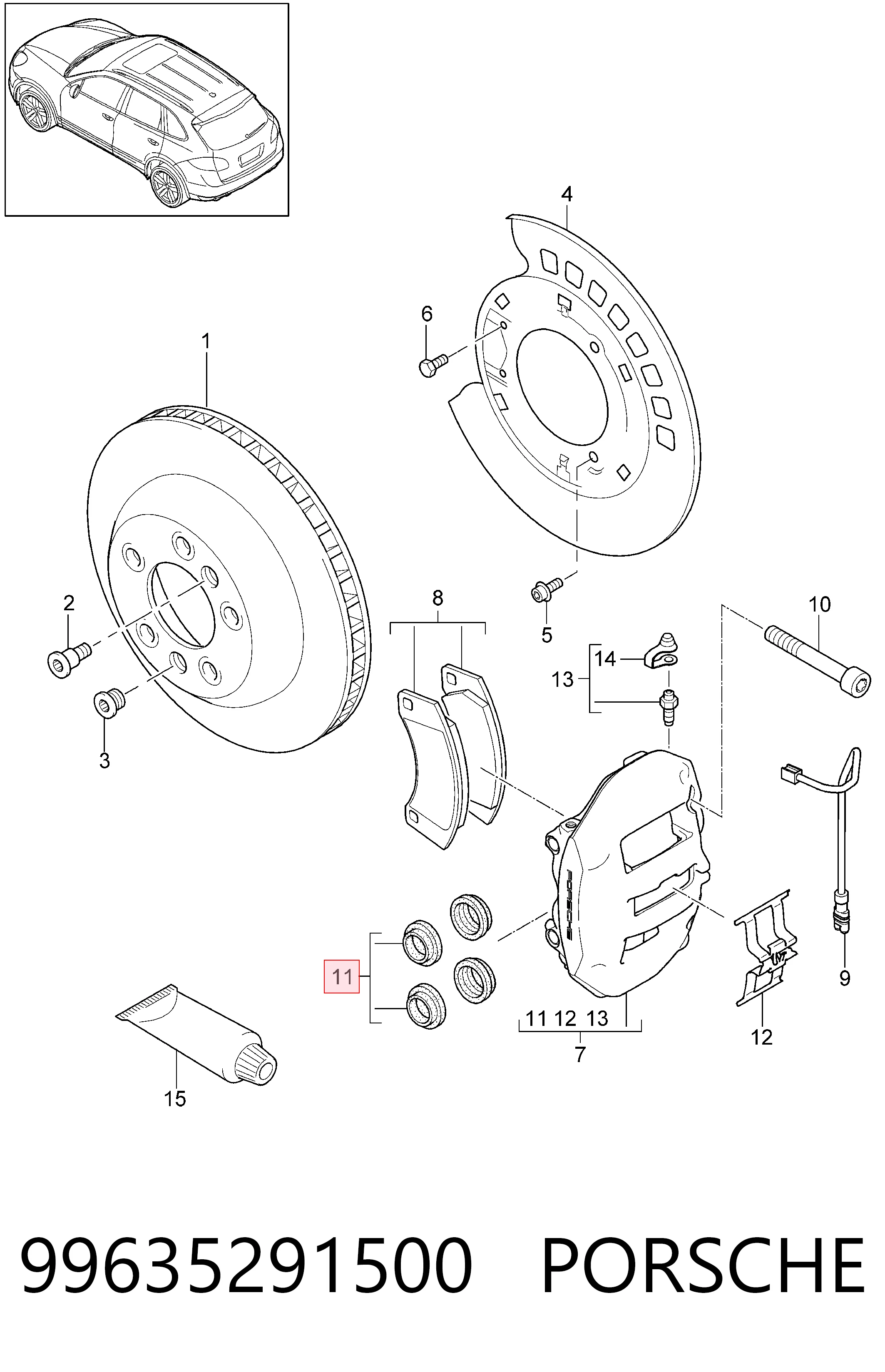 99635291500 Porsche Ремкомплект заднего тормозного суппорта