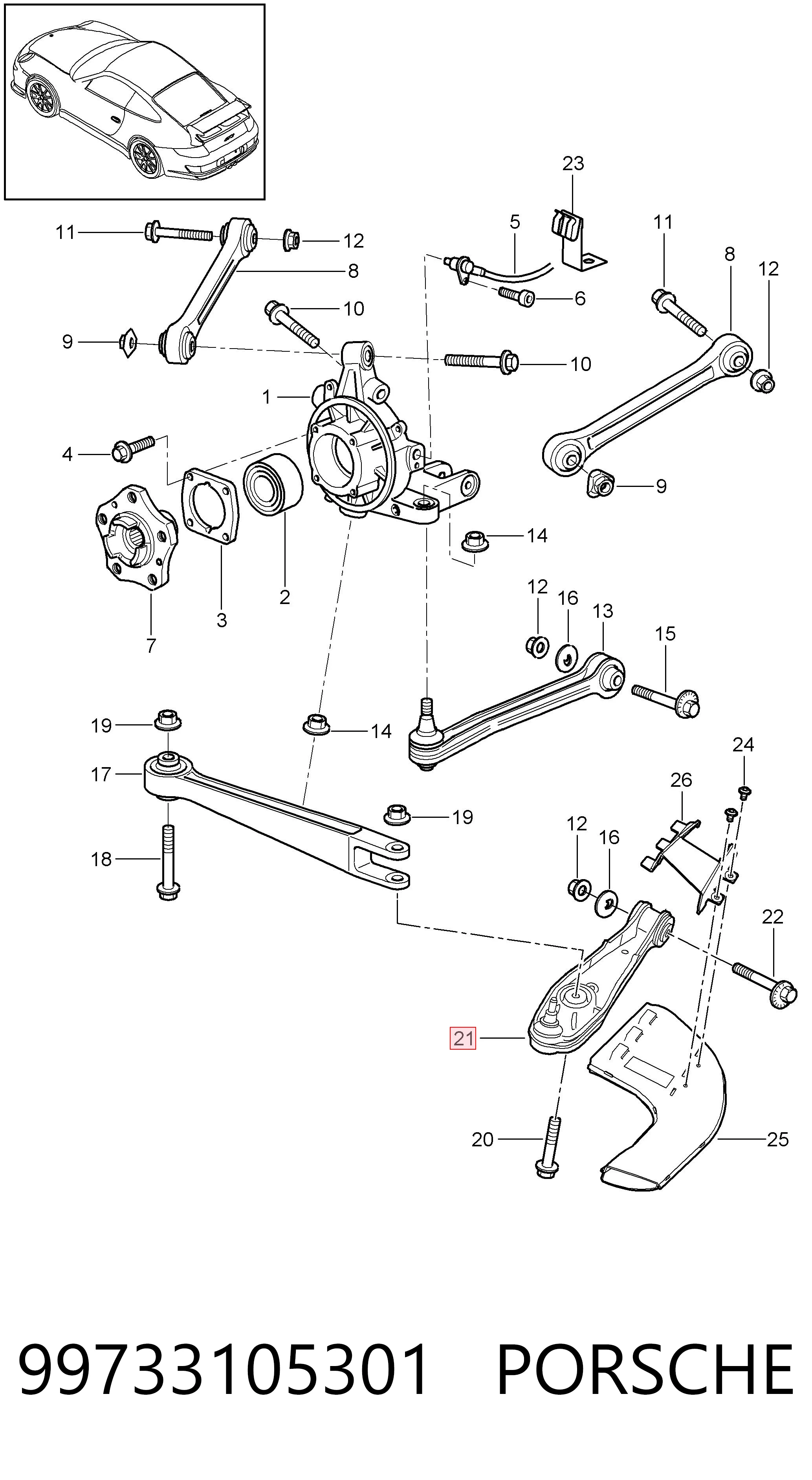 99733105301 Porsche Рычаг задней подвески нижний, левый/правый